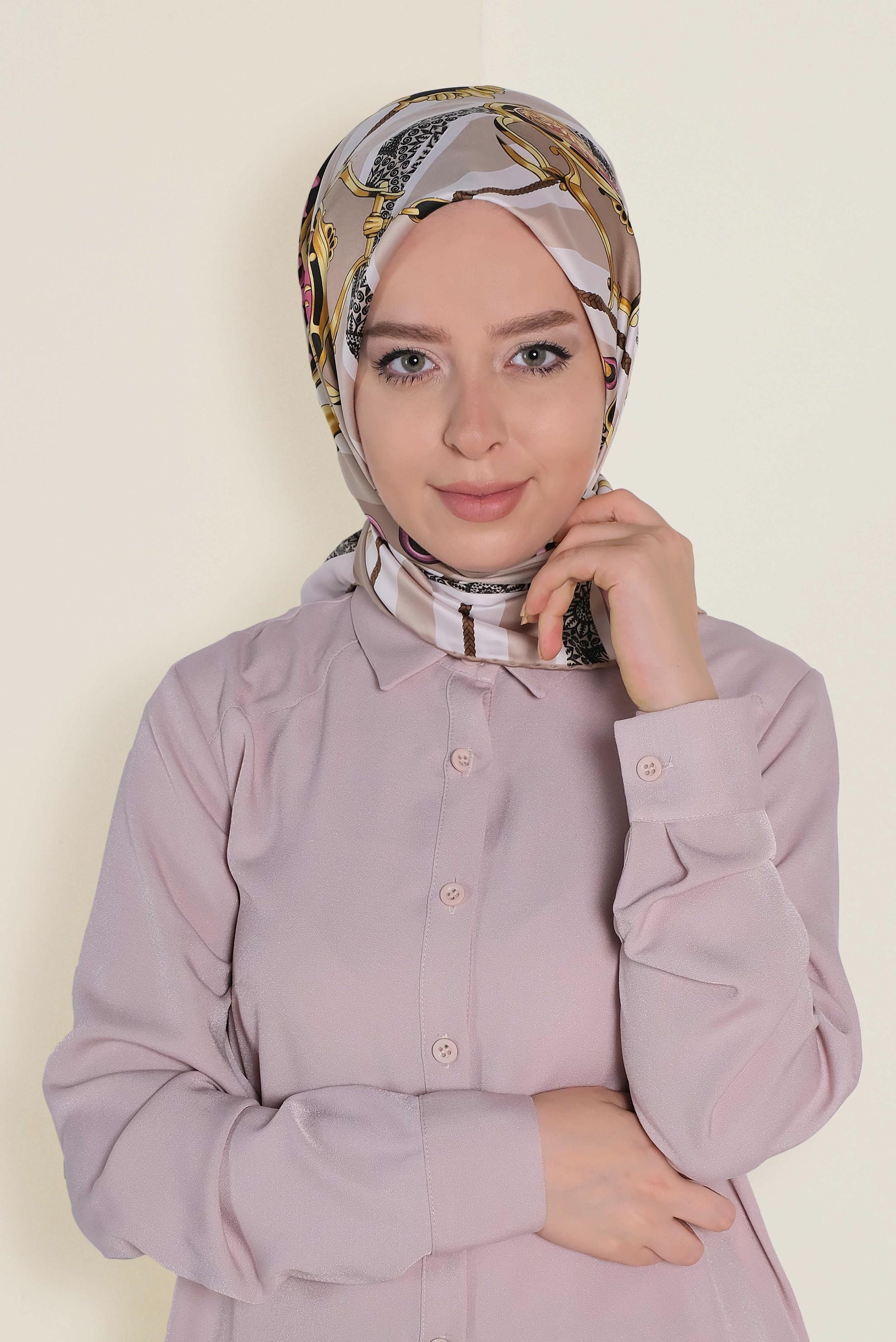 Tesettür giyim VİZON 13311-1 ALVİNA DESENLİ EŞARP