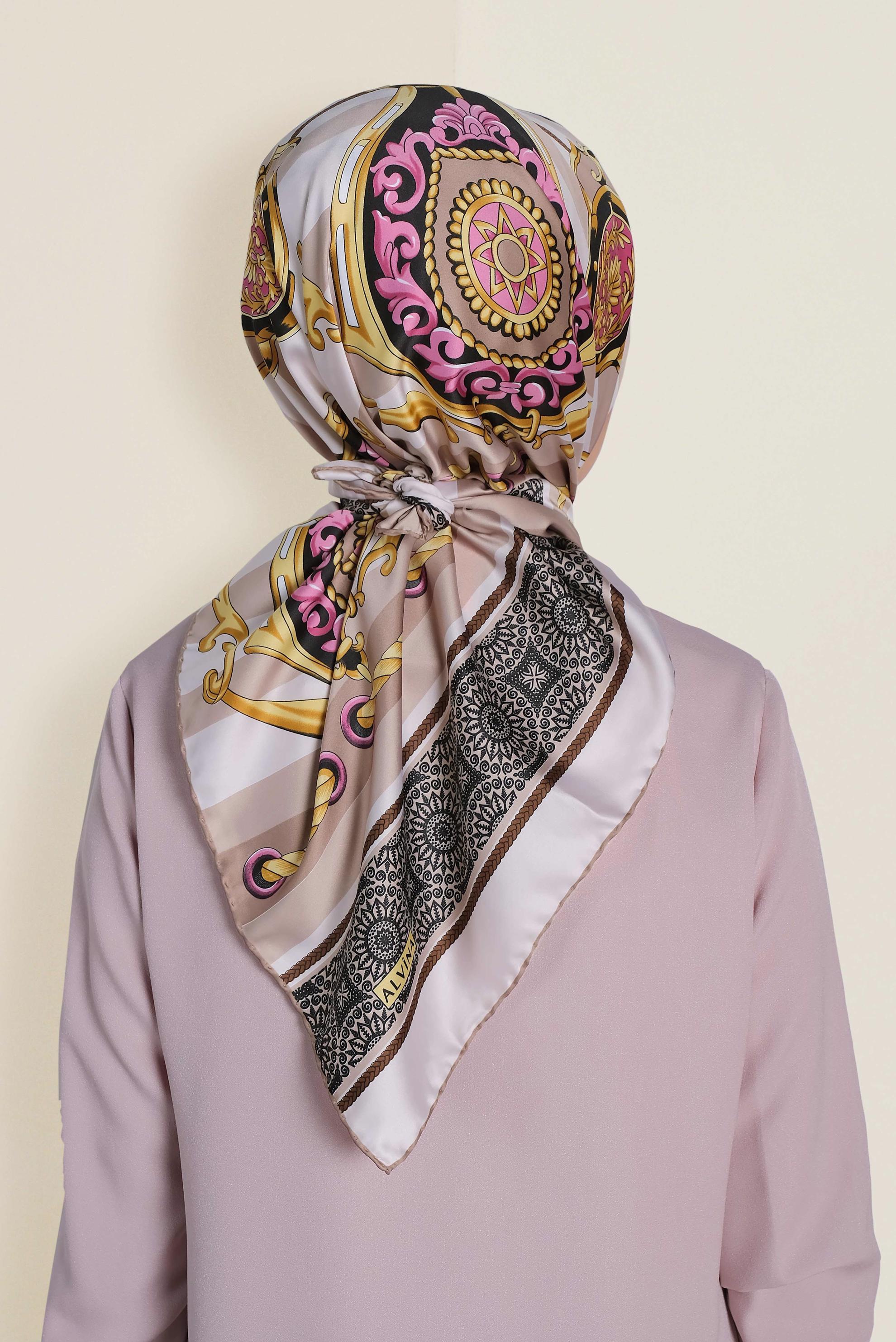 Tesettür giyim VİZON 13311-1 ALVİNA DESENLİ EŞARP