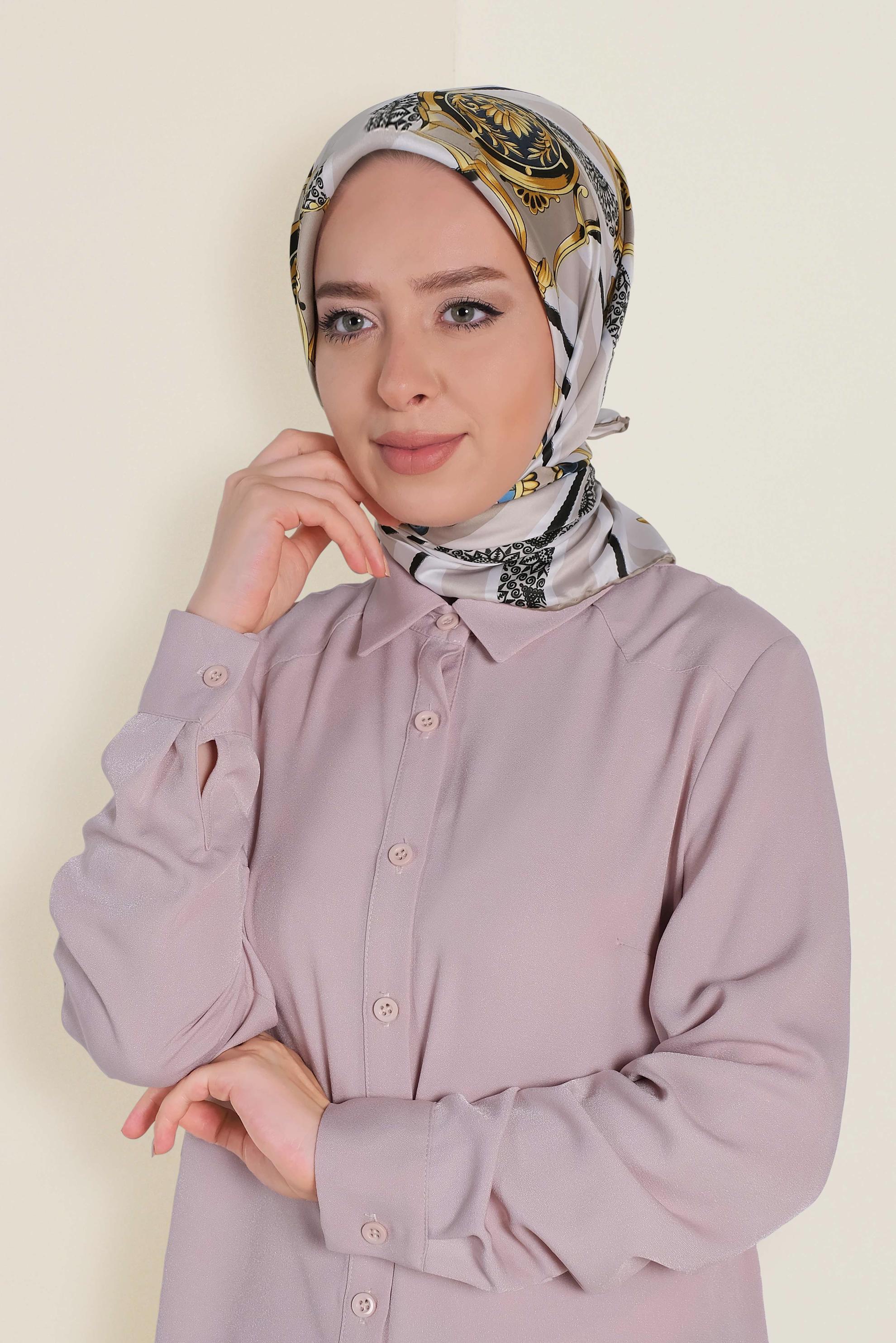 Tesettür giyim VİZON 13311-1 ALVİNA DESENLİ EŞARP
