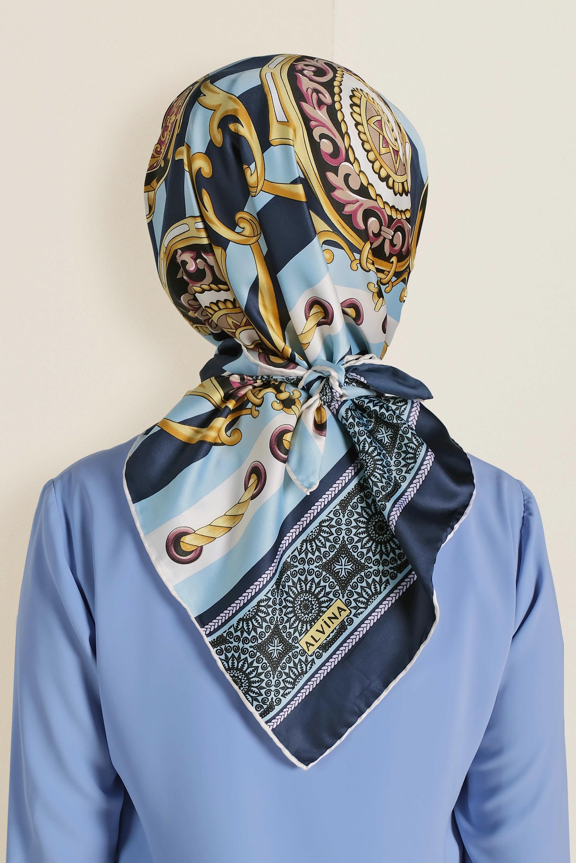 Tesettür giyim MAVİ 13311-1 ALVİNA DESENLİ EŞARP