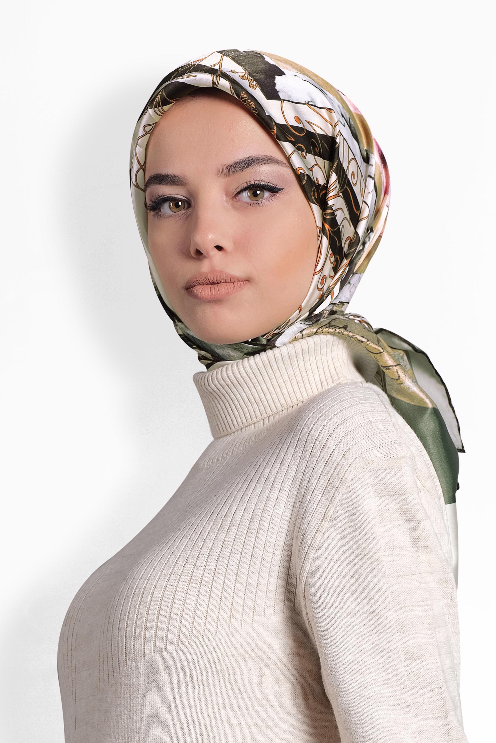 Tesettür giyim HAKİ 13312-1 ALVİNA İPEK EŞARP