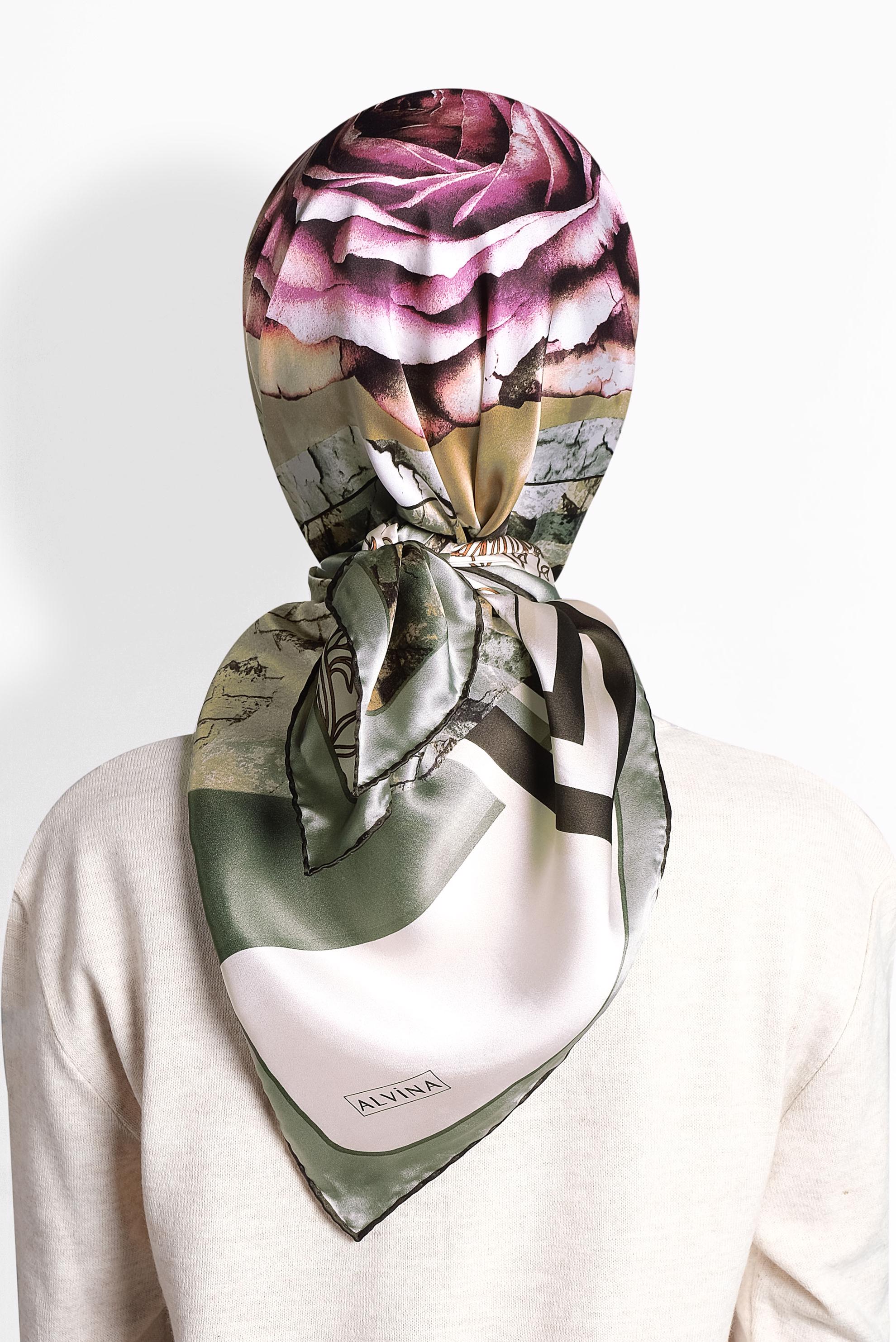 Tesettür giyim HAKİ 13312-1 ALVİNA İPEK EŞARP