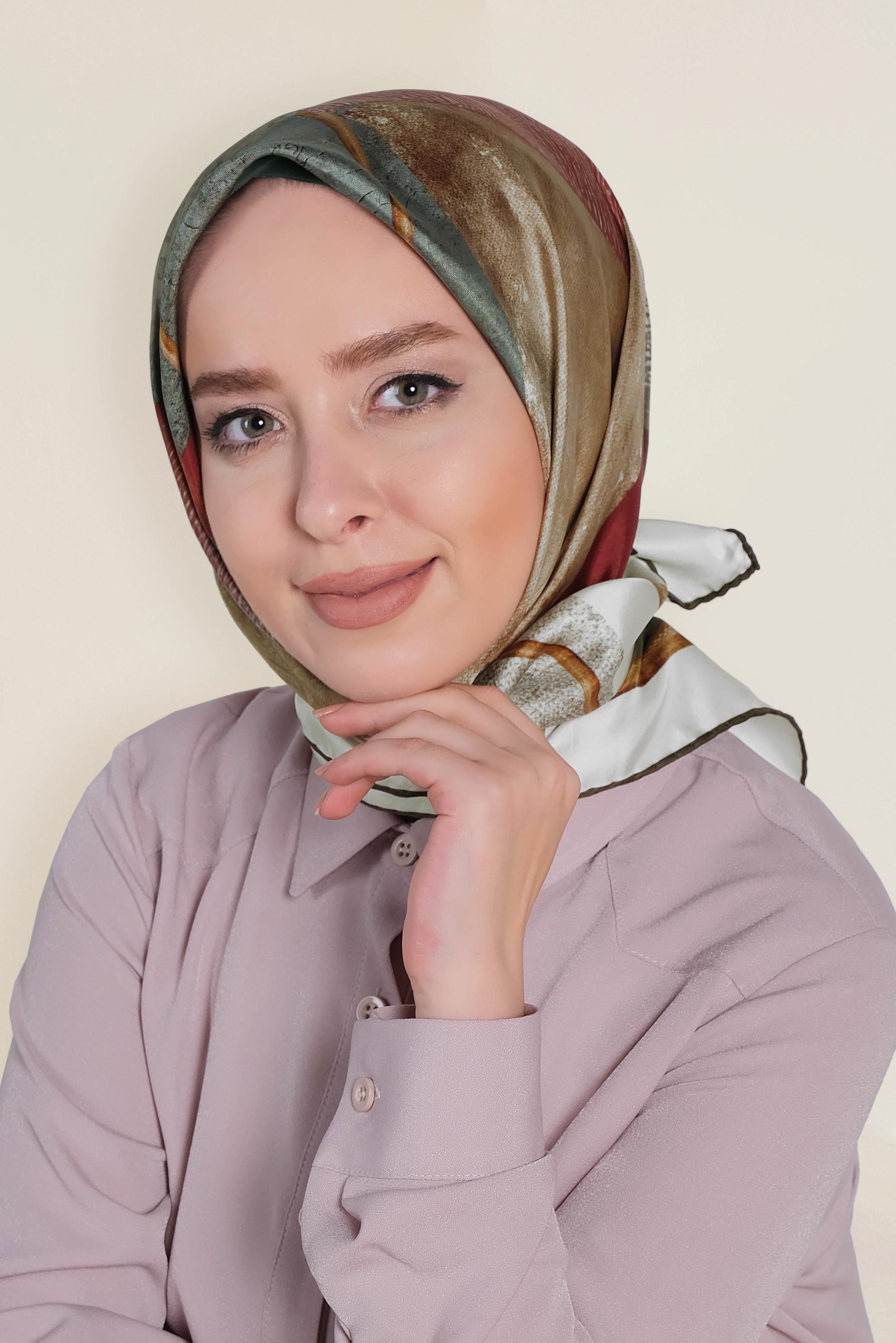 Tesettür giyim HAKİ 18412-1 ALVİNA TWİLL İPEK EŞARP