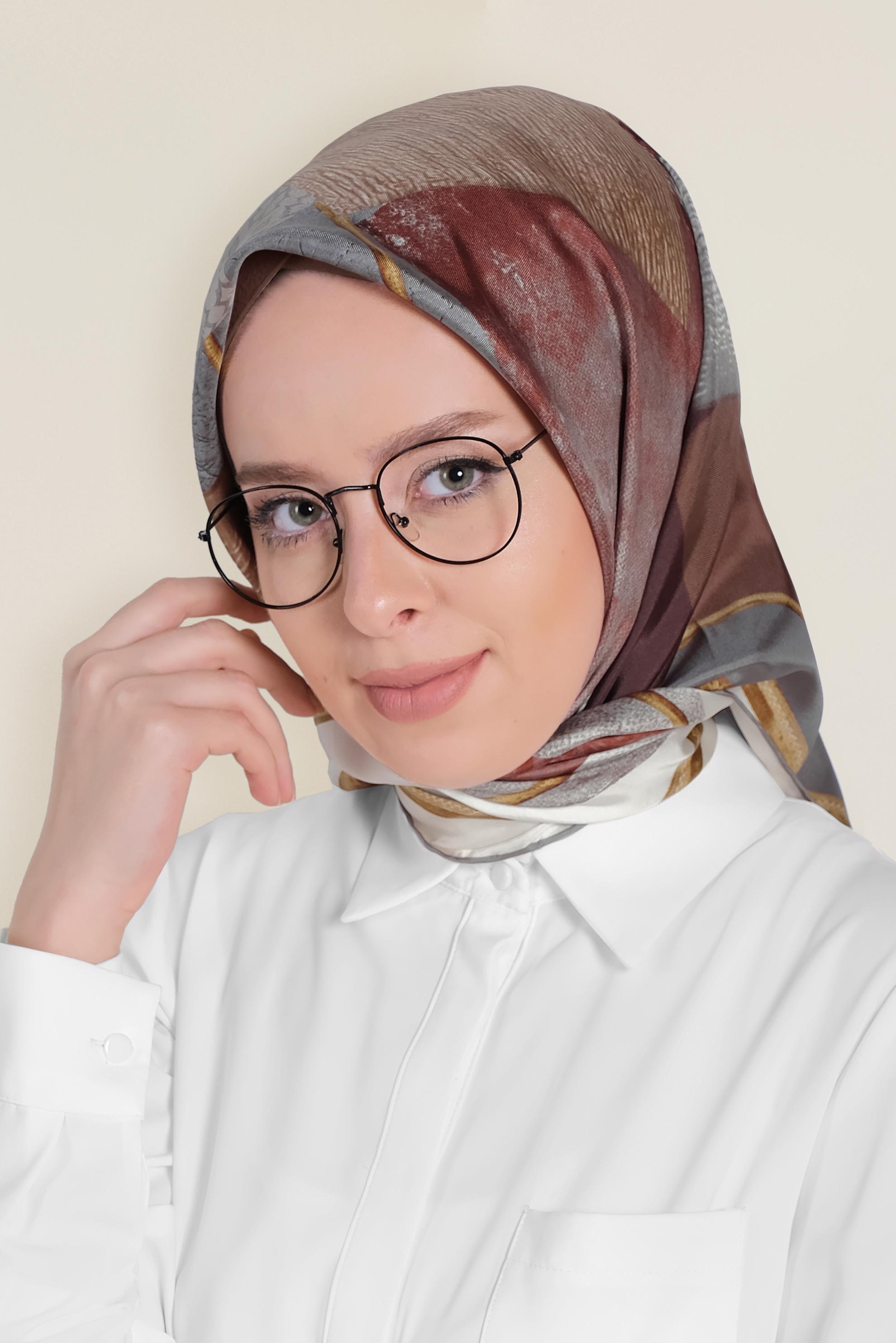 Tesettür giyim VİZON 18412-1 ALVİNA TWİLL İPEK EŞARP