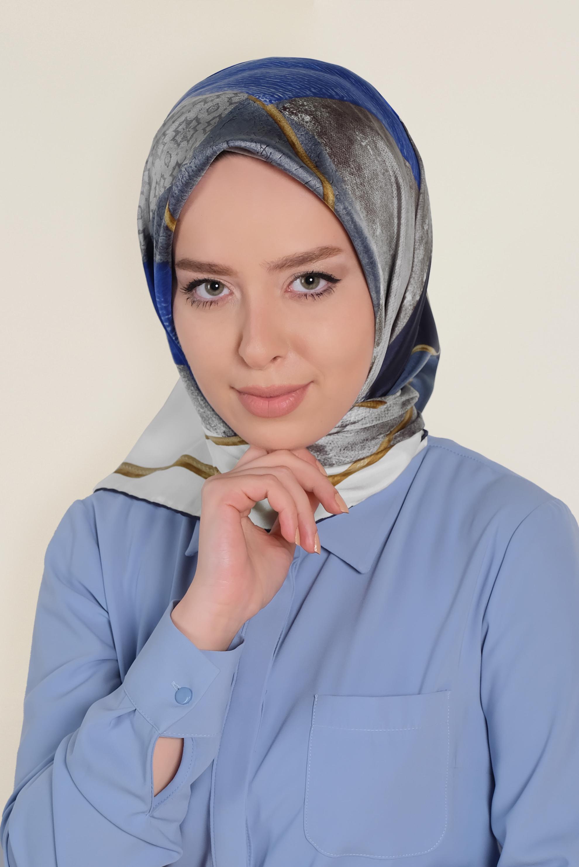 Hijab clothing BLUE 18412-1 ALVİNA TWİLL İPEK EŞARP