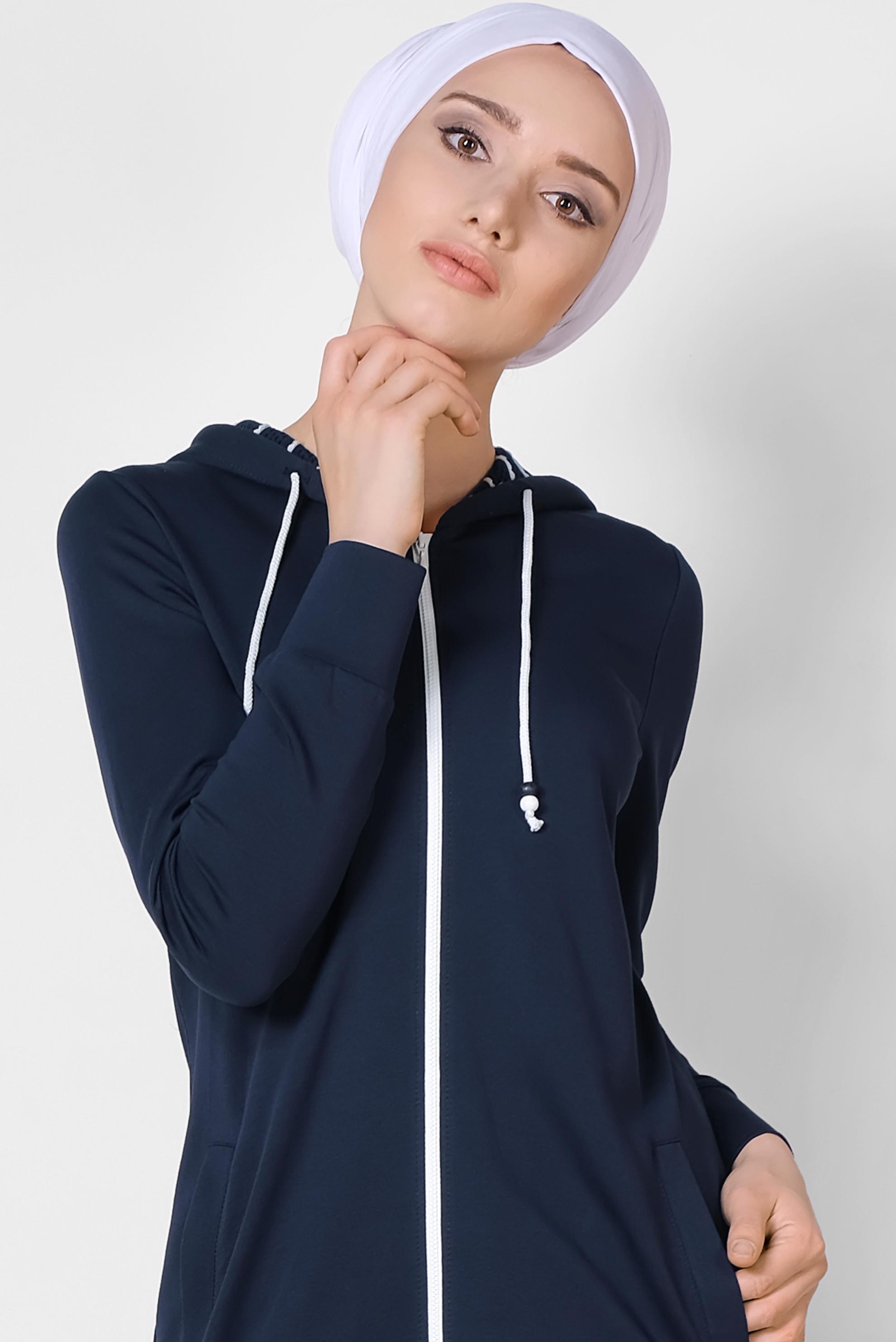 Hijab clothing NAVY BLUE Zipper Cotton Tracksuit 4041 