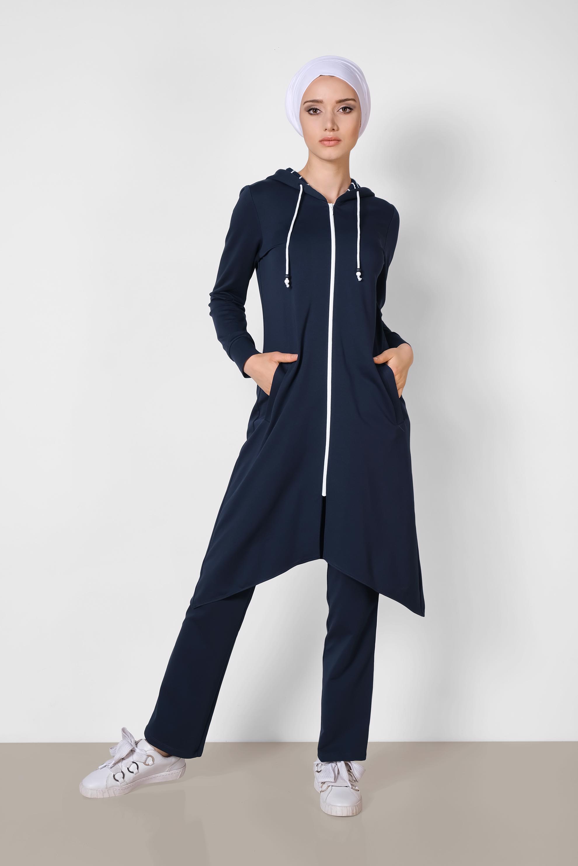 Hijab clothing NAVY BLUE Zipper Cotton Tracksuit 4041 