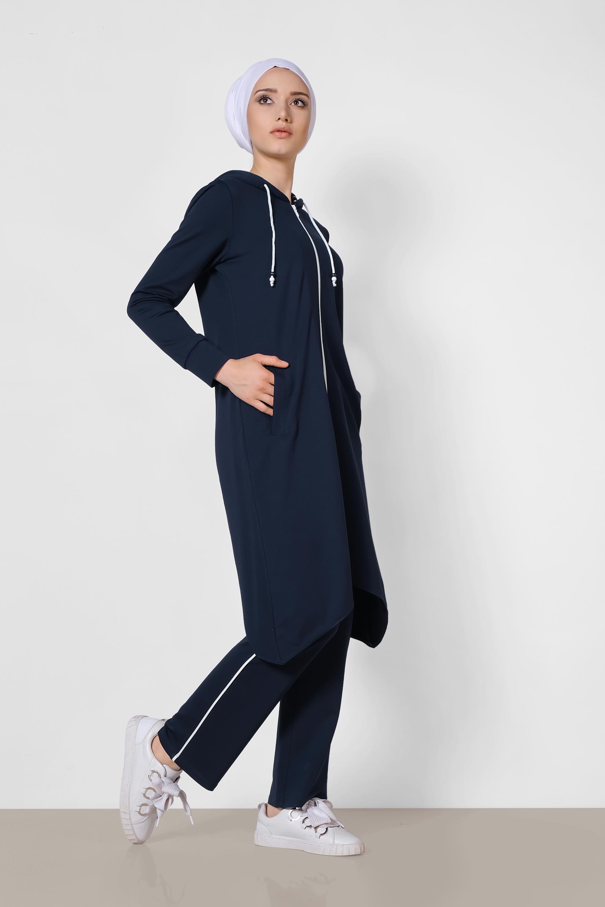 Hijab clothing NAVY BLUE Zipper Cotton Tracksuit 4041 