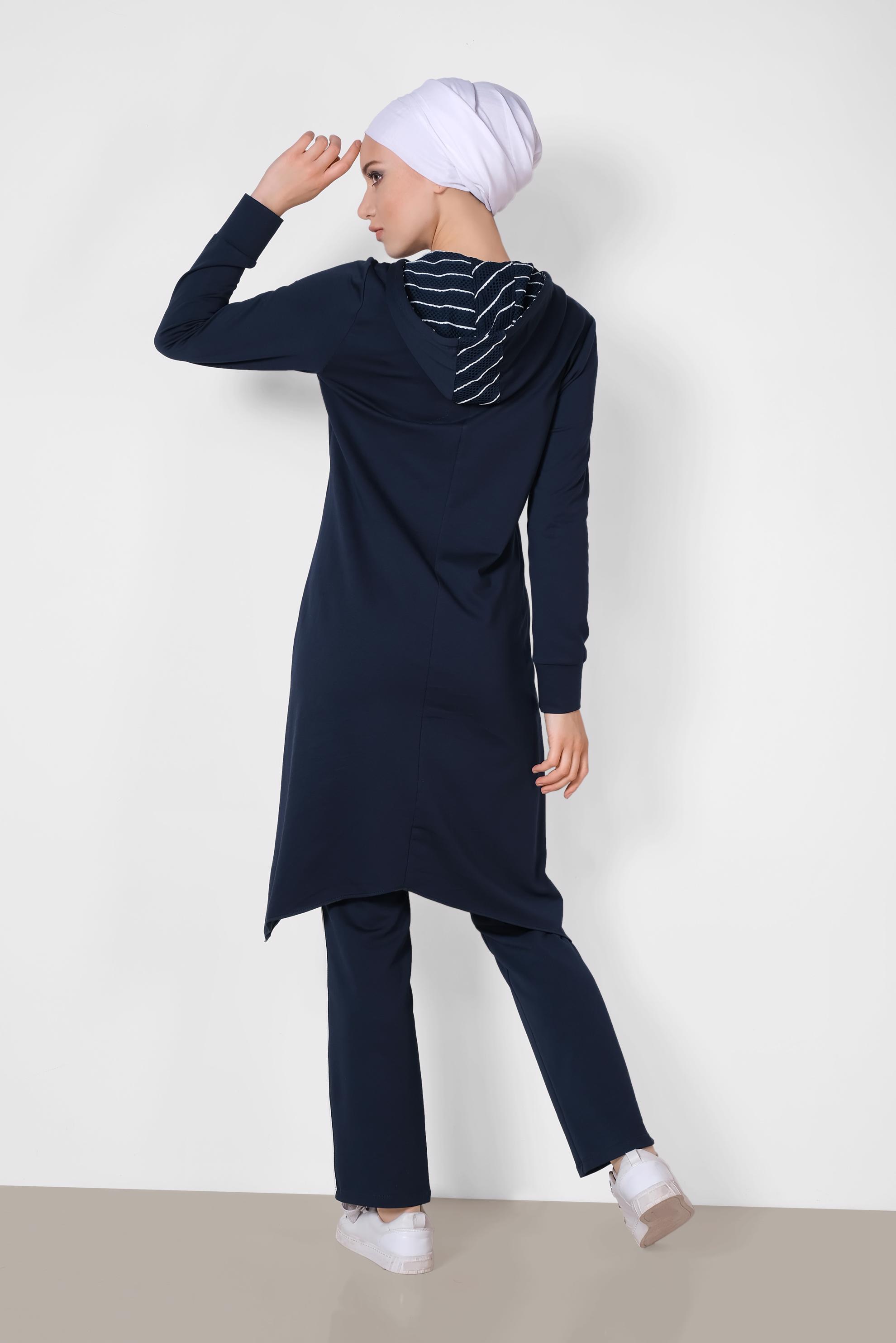 Hijab clothing NAVY BLUE Zipper Cotton Tracksuit 4041 