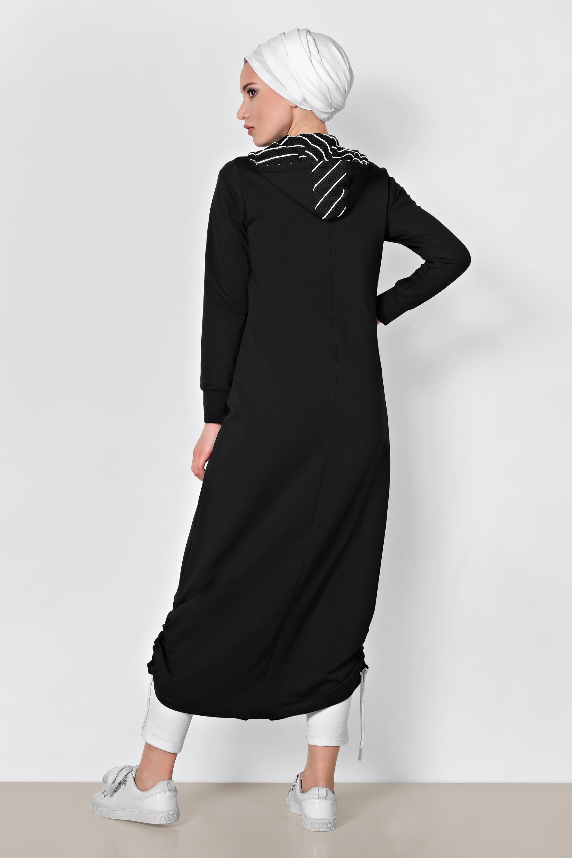 Tesettür giyim SİYAH CEPLİ FERMUARLI UZUN EŞOFMAN TUNİK 4042