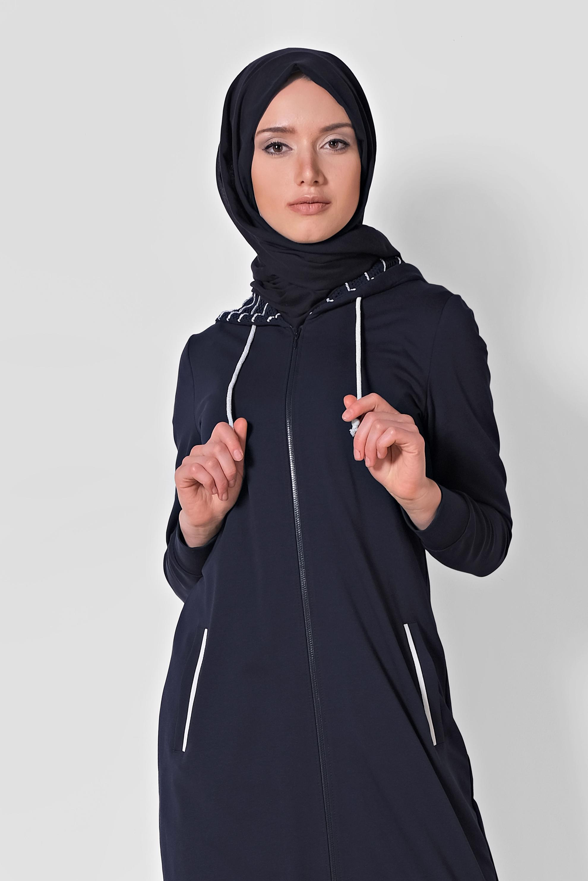 Tesettür giyim LACİVERT CEPLİ FERMUARLI UZUN EŞOFMAN TUNİK 4042