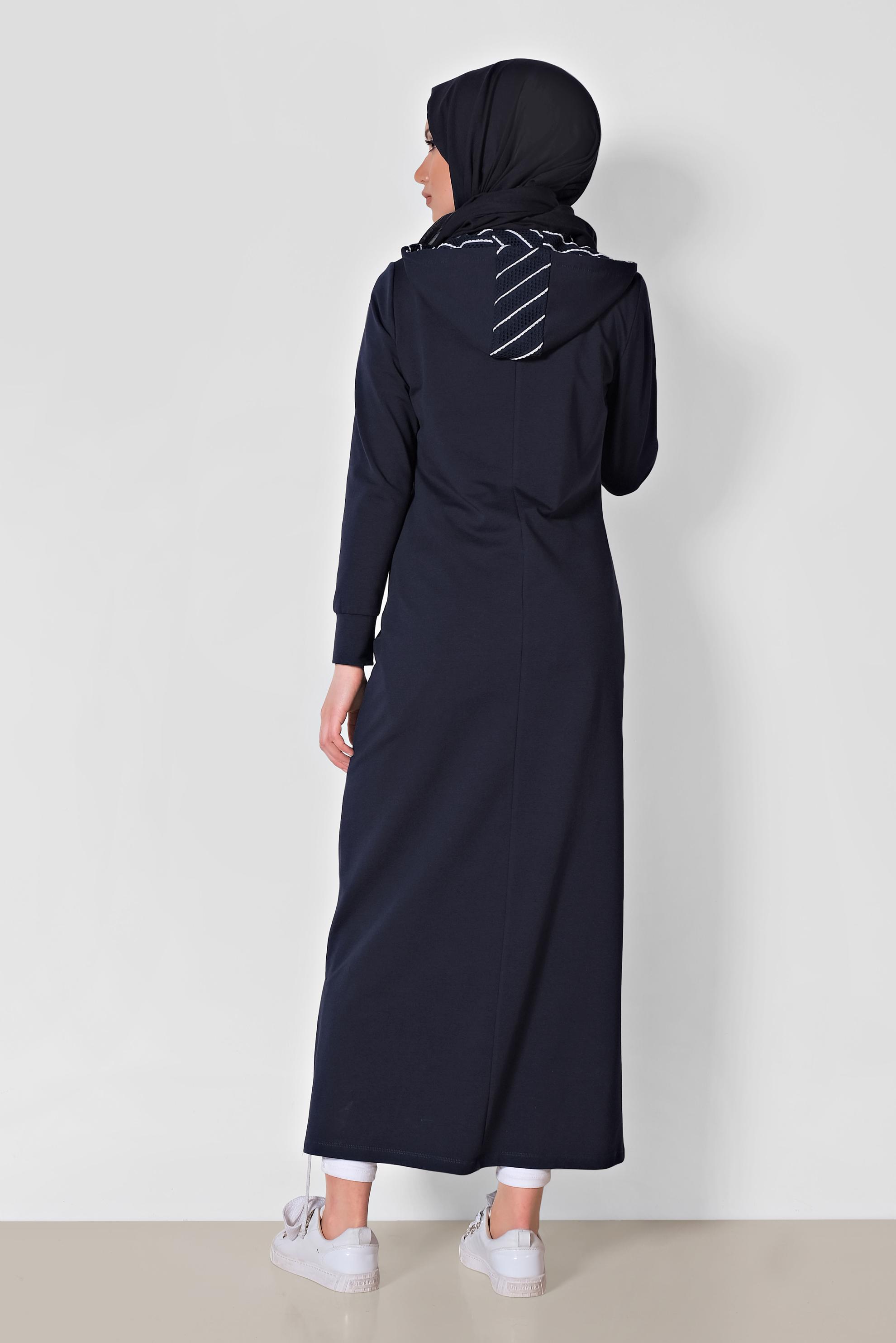 Tesettür giyim LACİVERT CEPLİ FERMUARLI UZUN EŞOFMAN TUNİK 4042