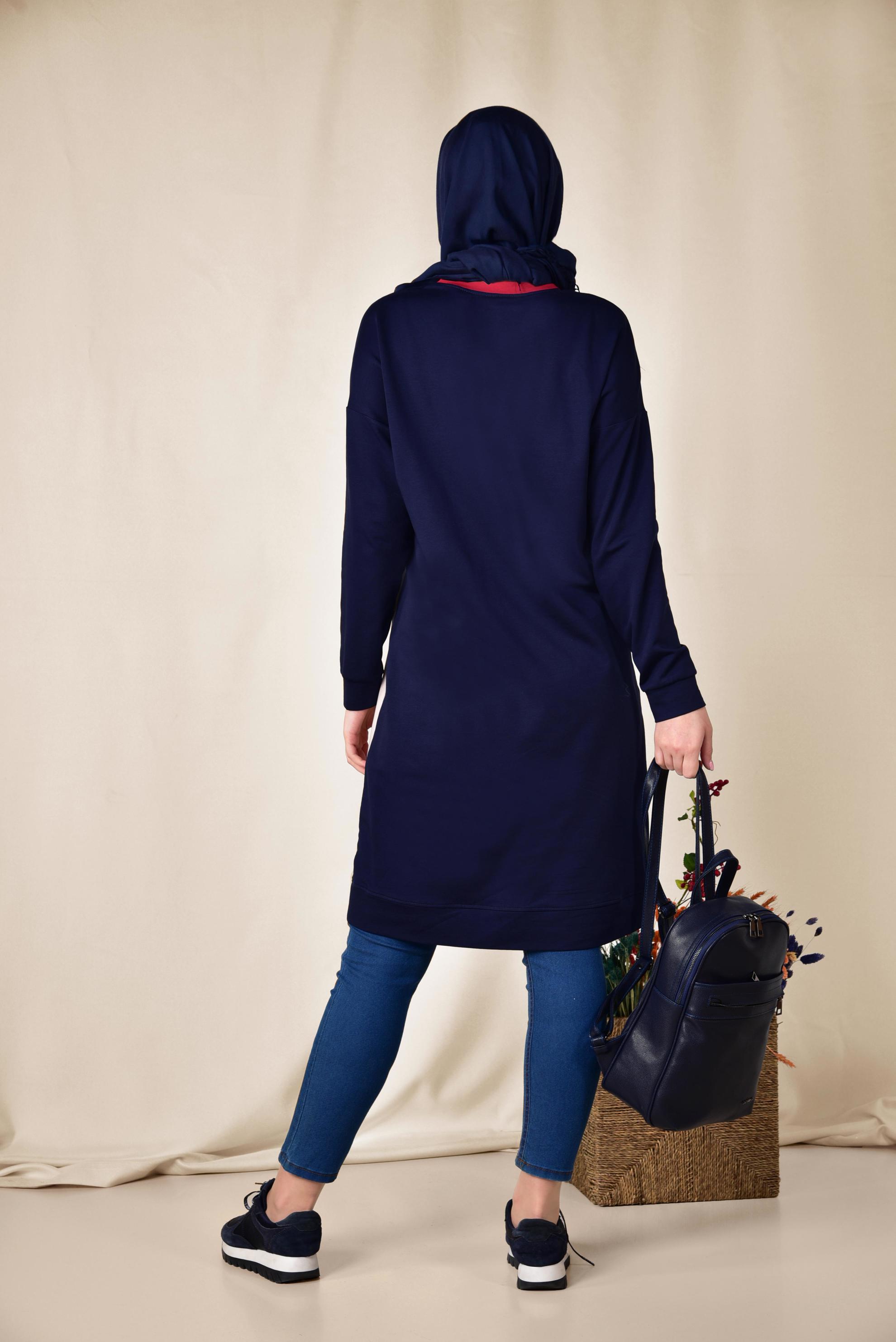 Tesettür giyim LACİVERT YAZI DETAYLI 3 RENKLİ EŞOFMAN TUNİK 4043