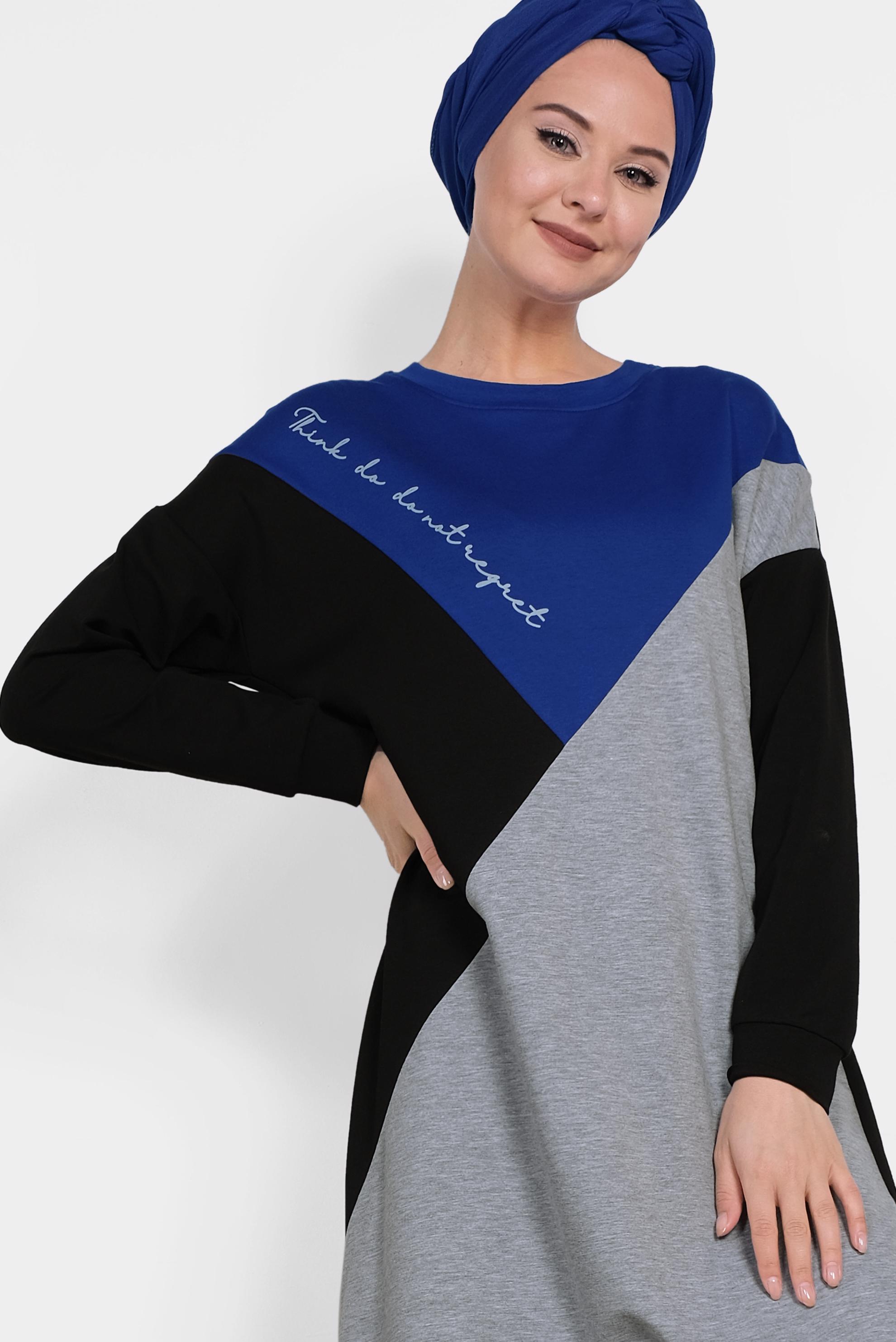 Tesettür giyim SİYAH YAZI DETAYLI 3 RENKLİ EŞOFMAN TUNİK 4043