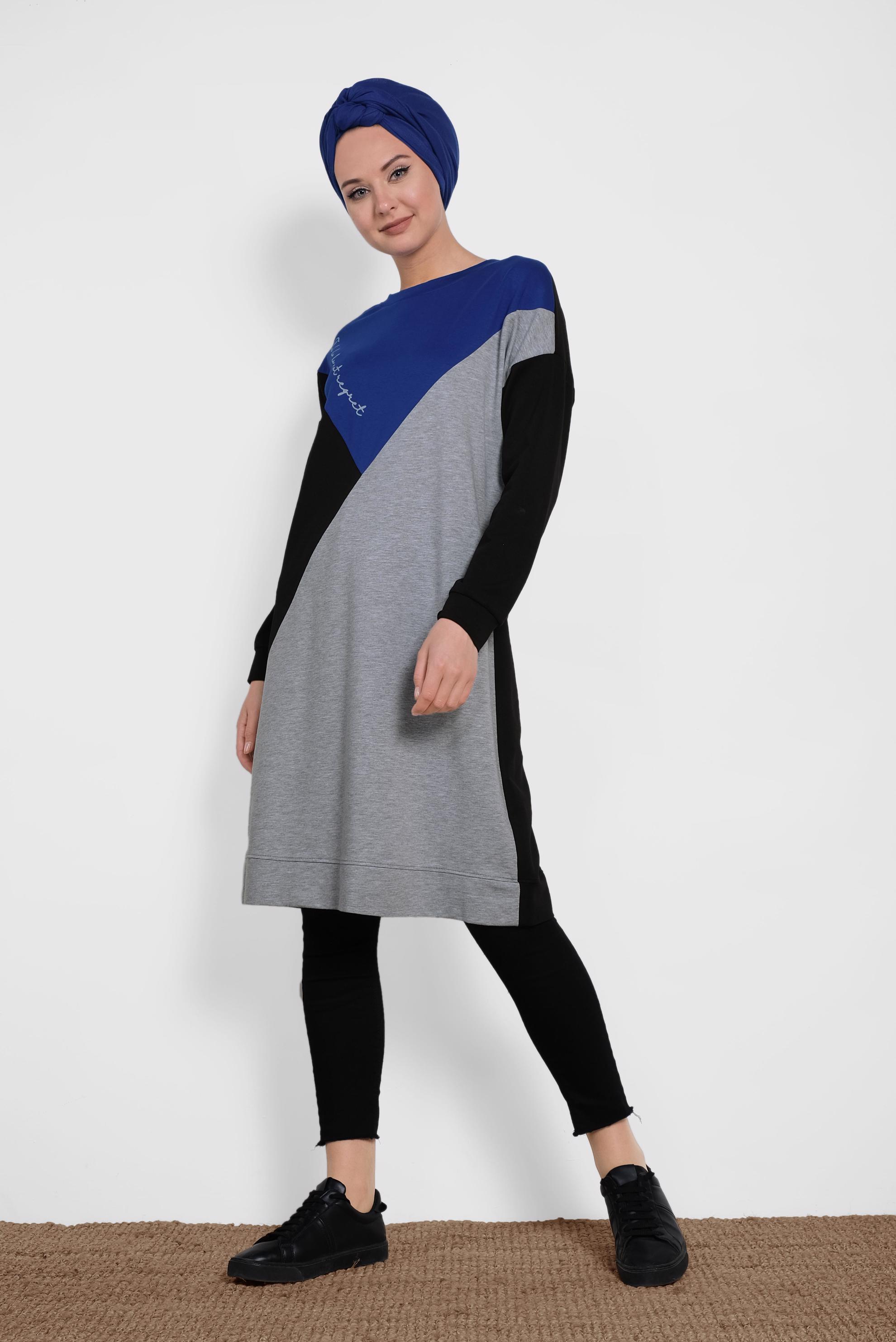 Tesettür giyim SİYAH YAZI DETAYLI 3 RENKLİ EŞOFMAN TUNİK 4043