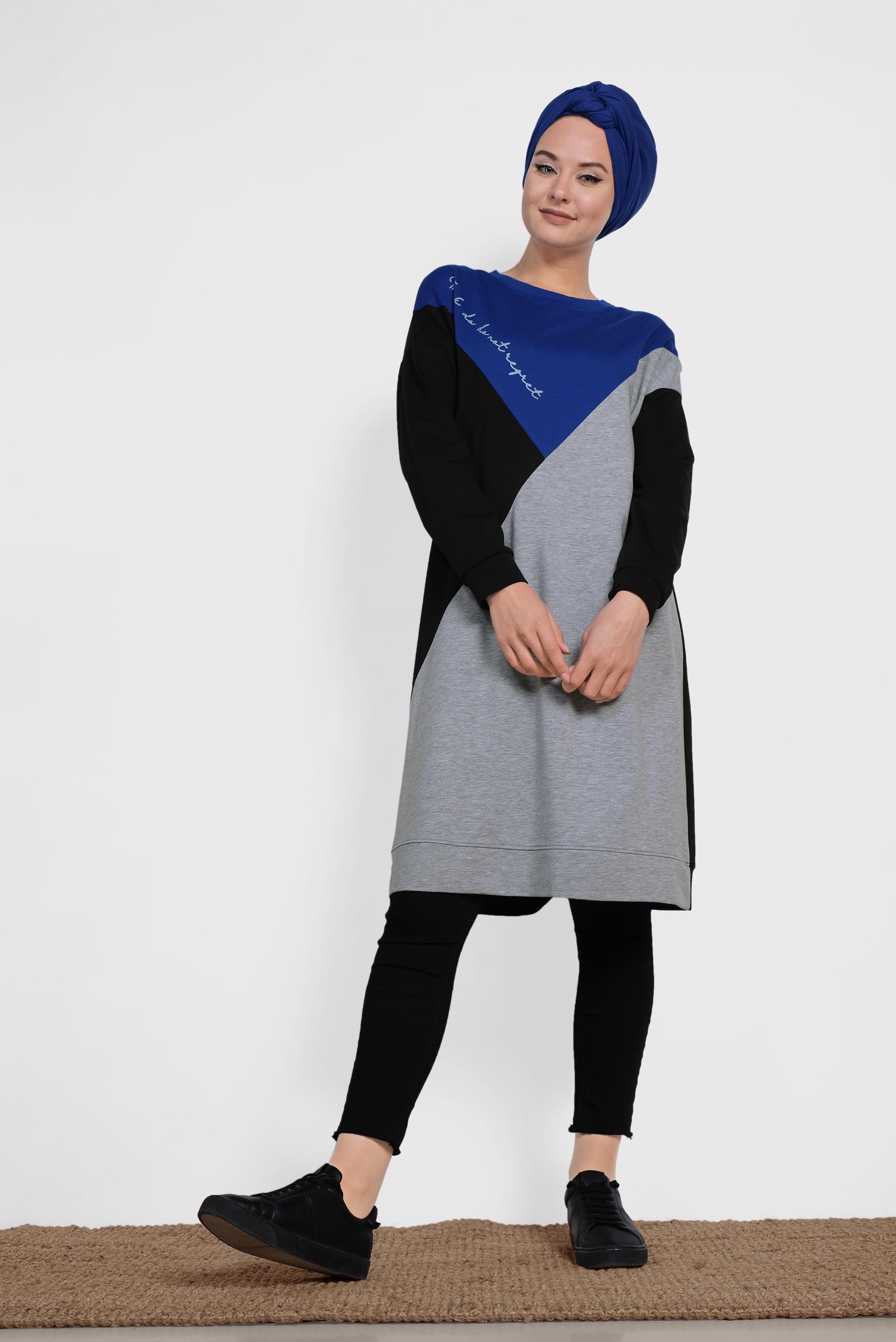 Tesettür giyim SİYAH YAZI DETAYLI 3 RENKLİ EŞOFMAN TUNİK 4043