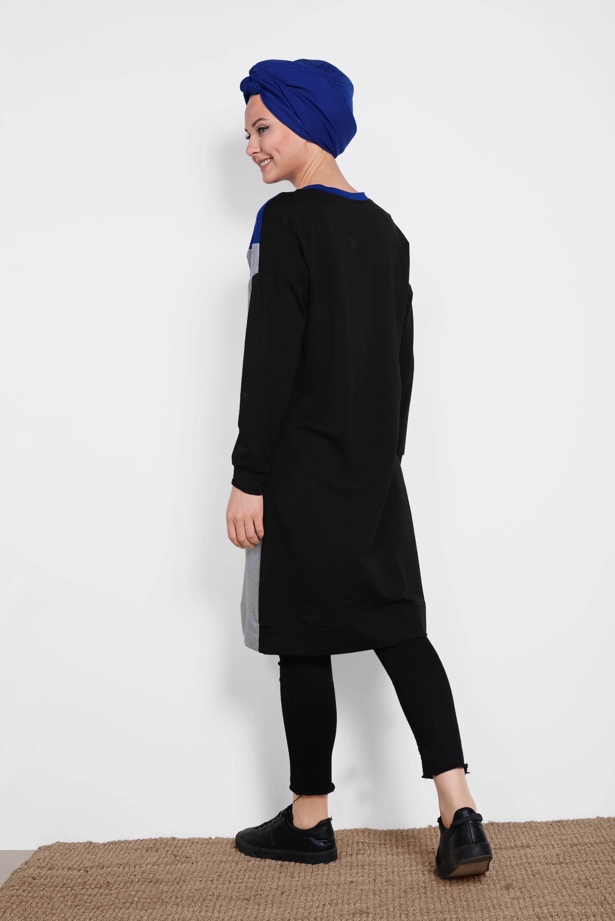 Tesettür giyim SİYAH YAZI DETAYLI 3 RENKLİ EŞOFMAN TUNİK 4043