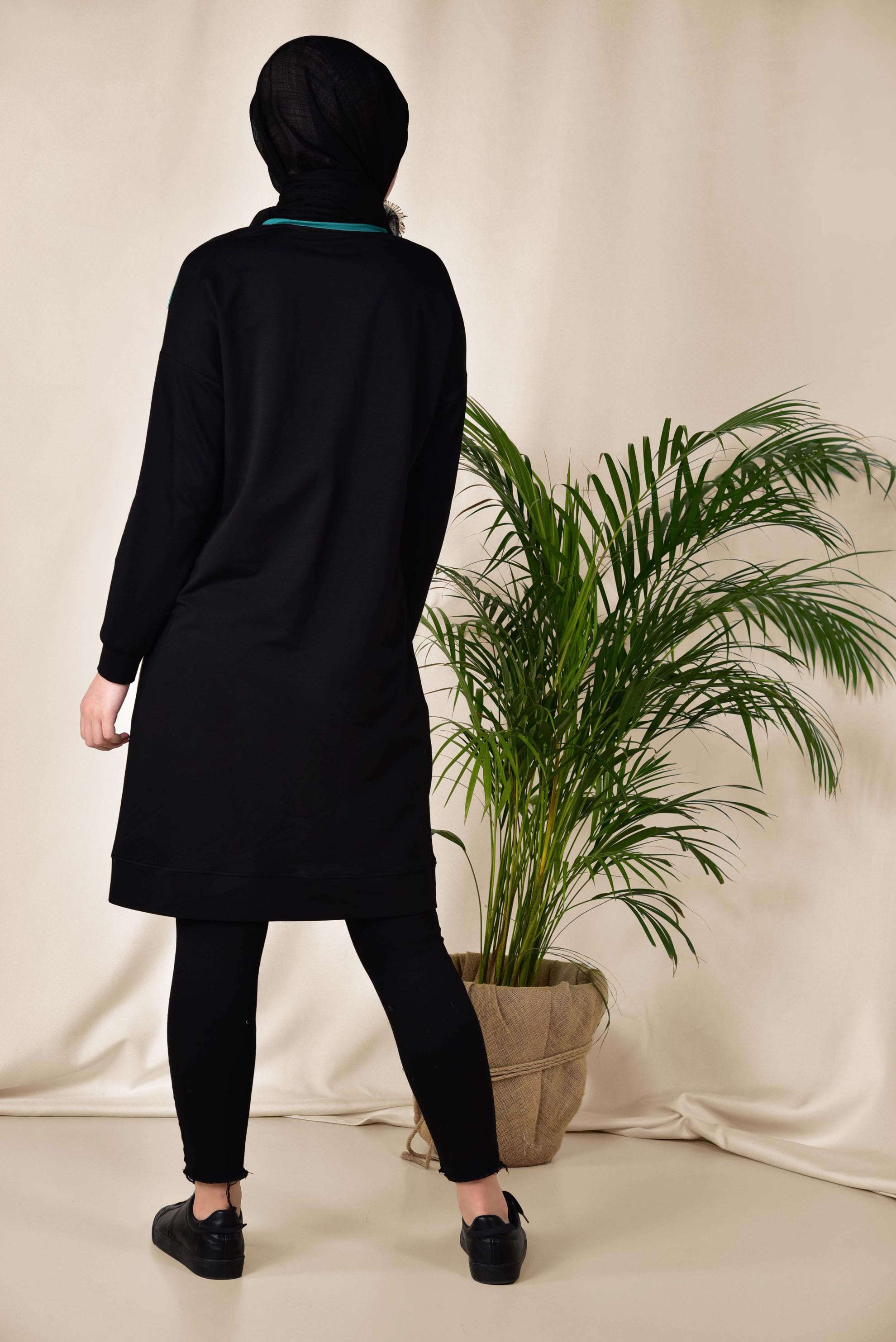 Tesettür giyim SİYAH YAZI DETAYLI 3 RENKLİ EŞOFMAN TUNİK 4043