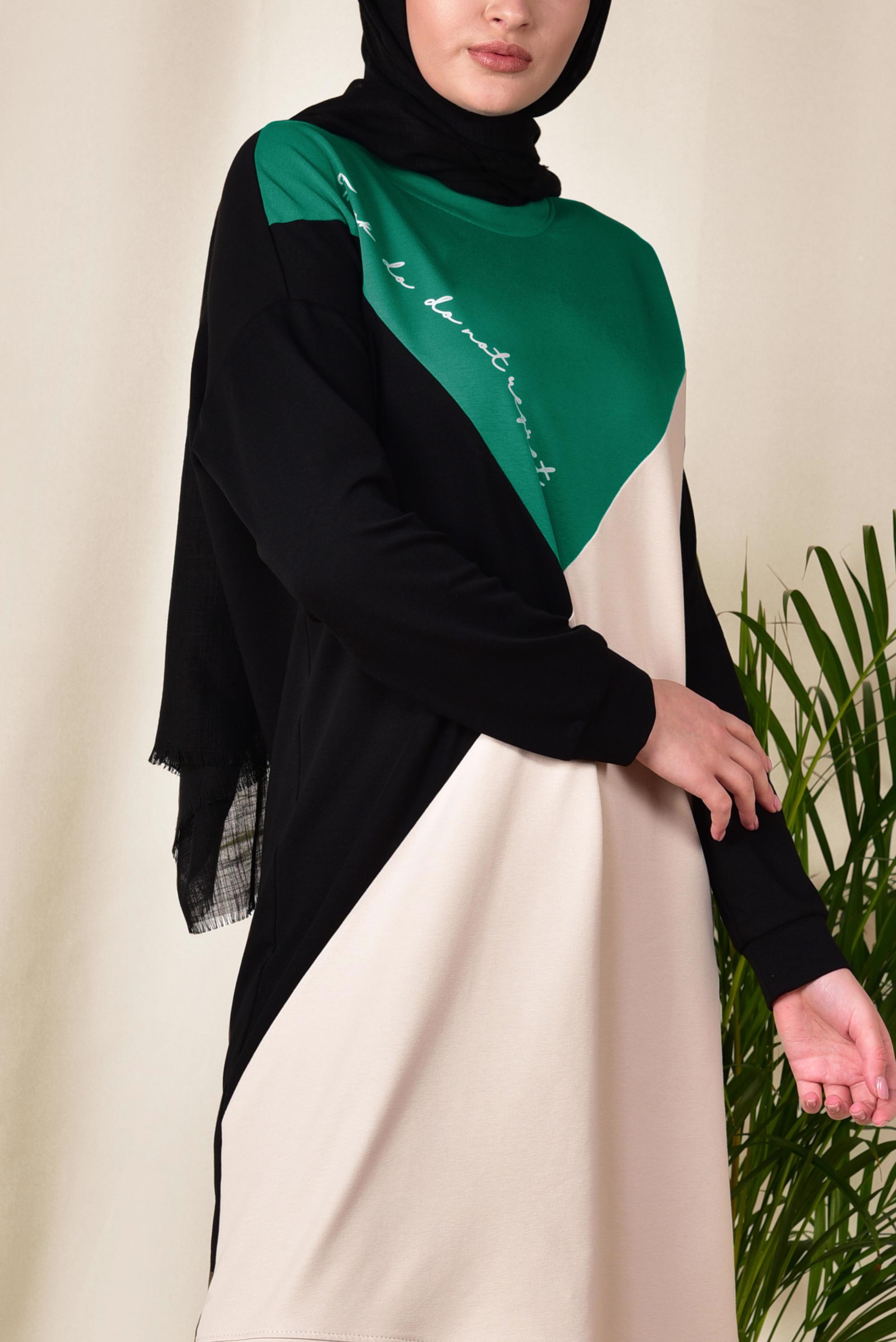 Tesettür giyim SİYAH YAZI DETAYLI 3 RENKLİ EŞOFMAN TUNİK 4043