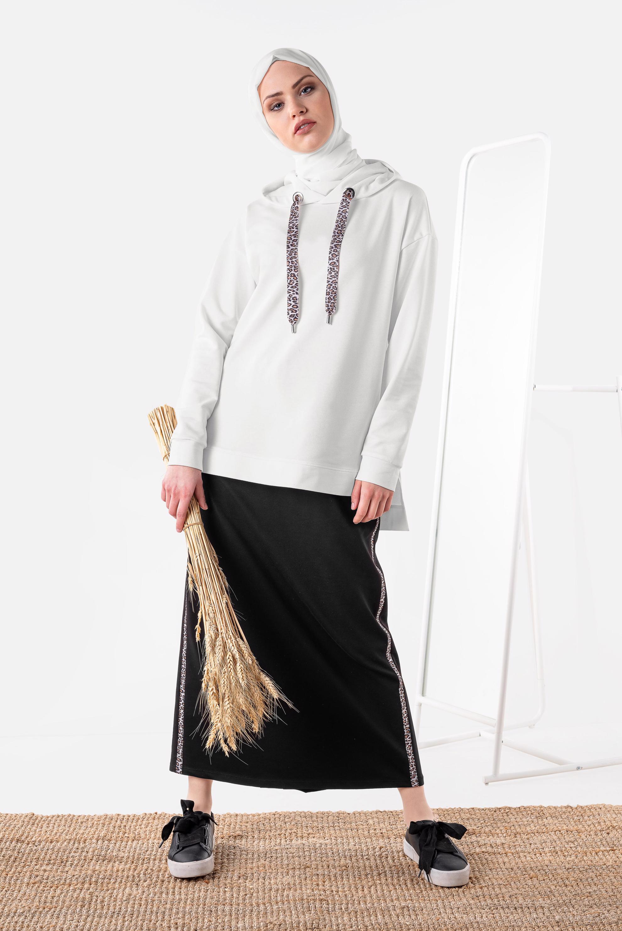 Hijab clothing WHITE Leopard Patterned Binary Tracksuit 4068 