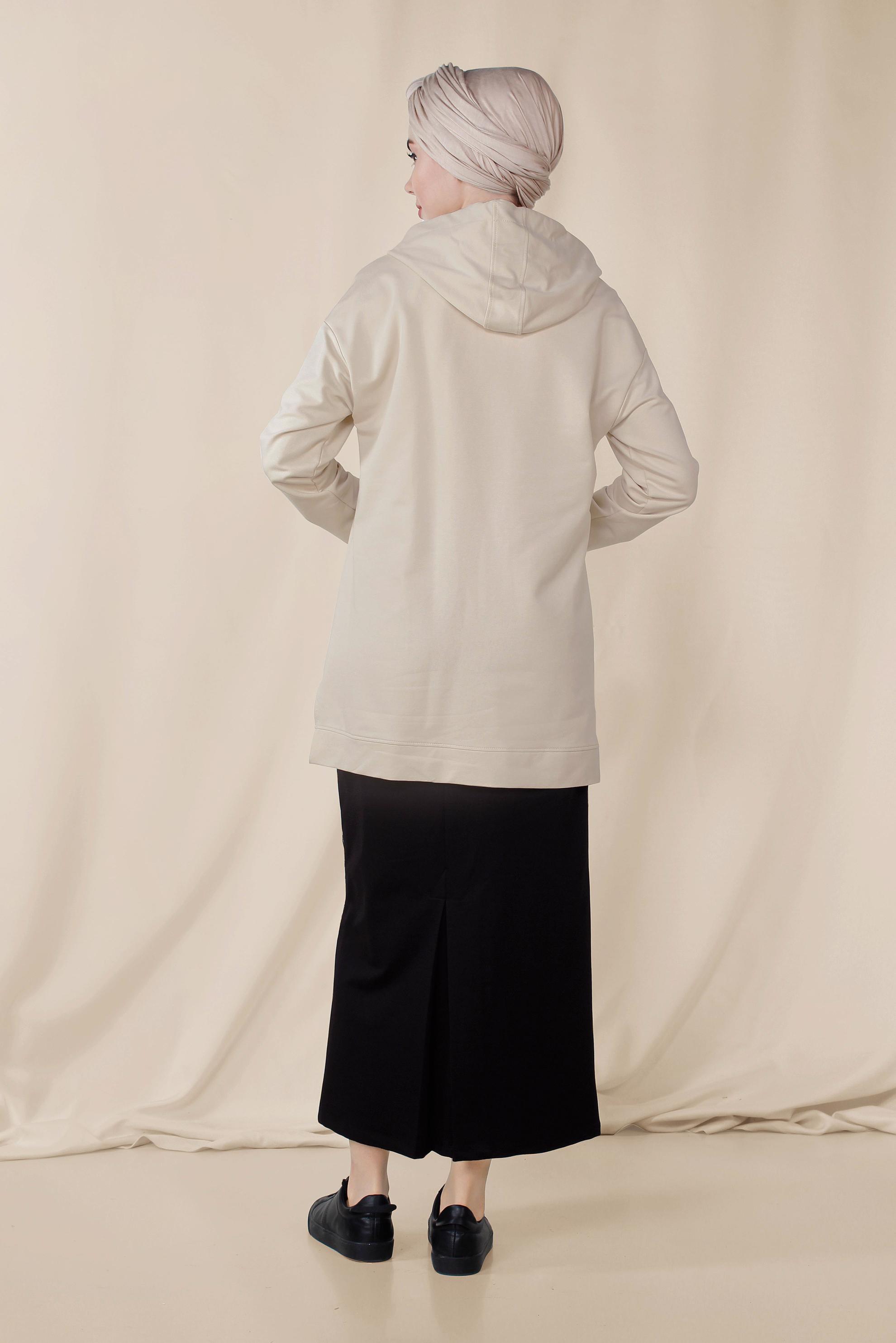 Tesettür giyim BEJ LEOPAR DESEN ŞERİTLİ ETEKLİ EŞOFMAN TAKIMI 4068 