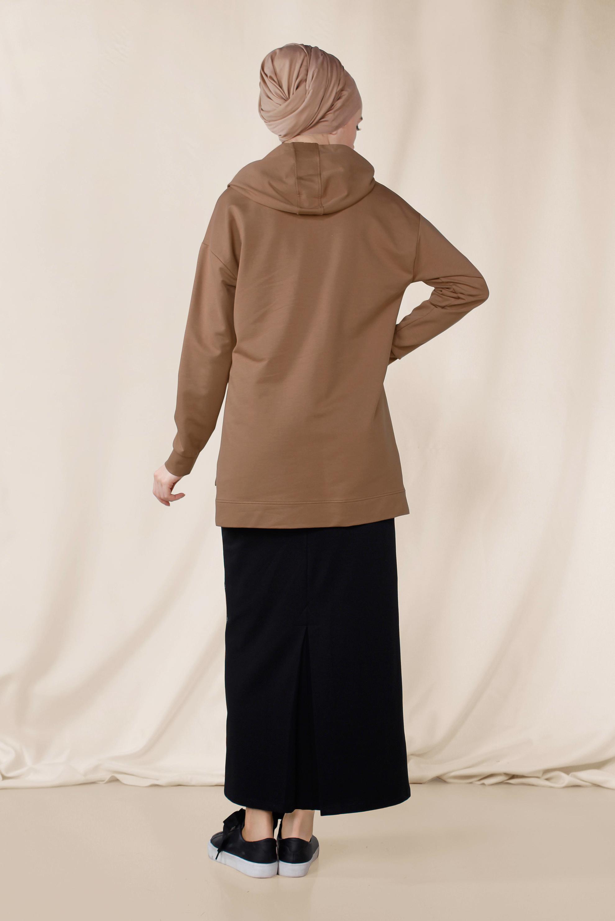 Tesettür giyim TABA LEOPAR DESEN ŞERİTLİ ETEKLİ EŞOFMAN TAKIMI 4068 