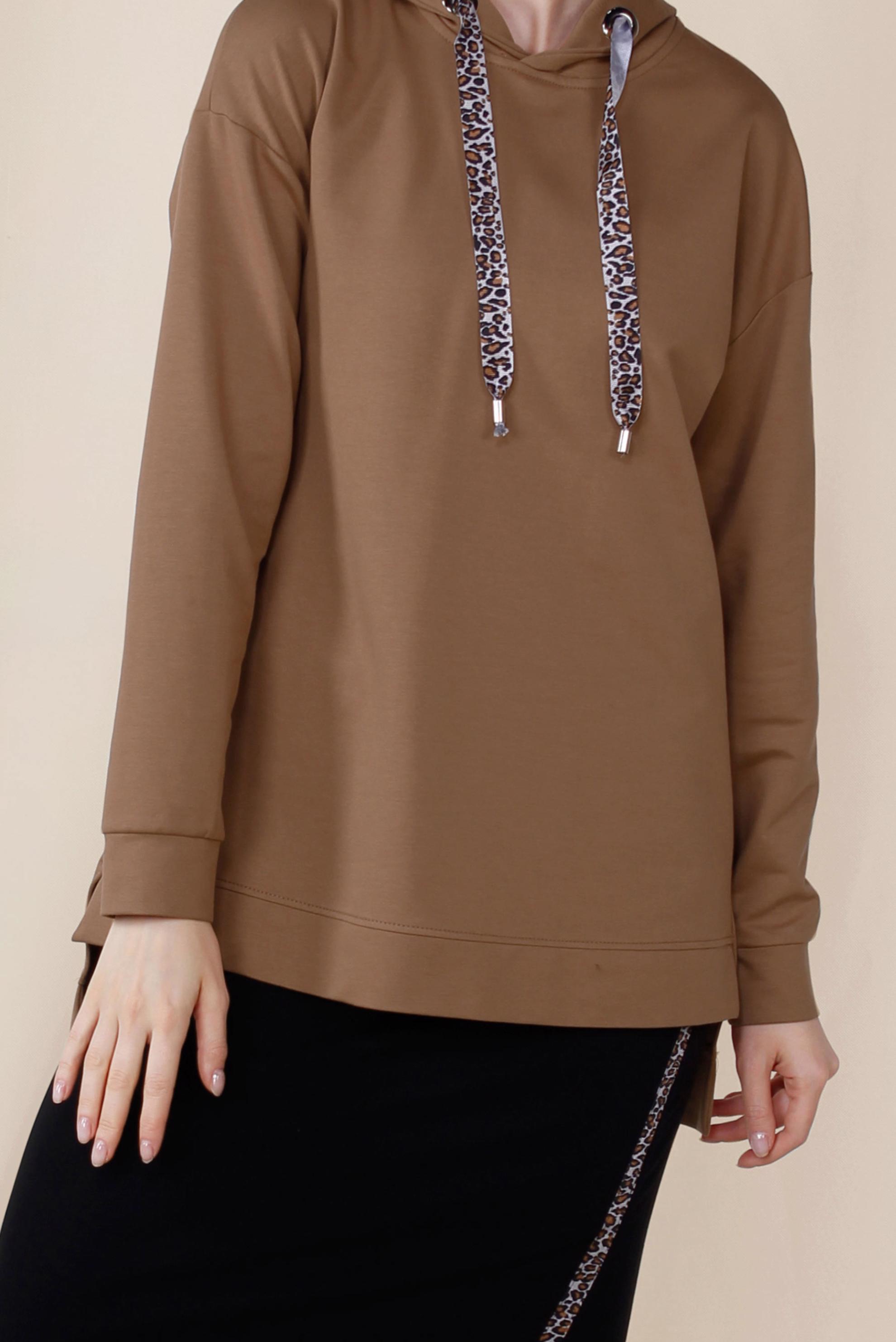 Tesettür giyim TABA LEOPAR DESEN ŞERİTLİ ETEKLİ EŞOFMAN TAKIMI 4068 