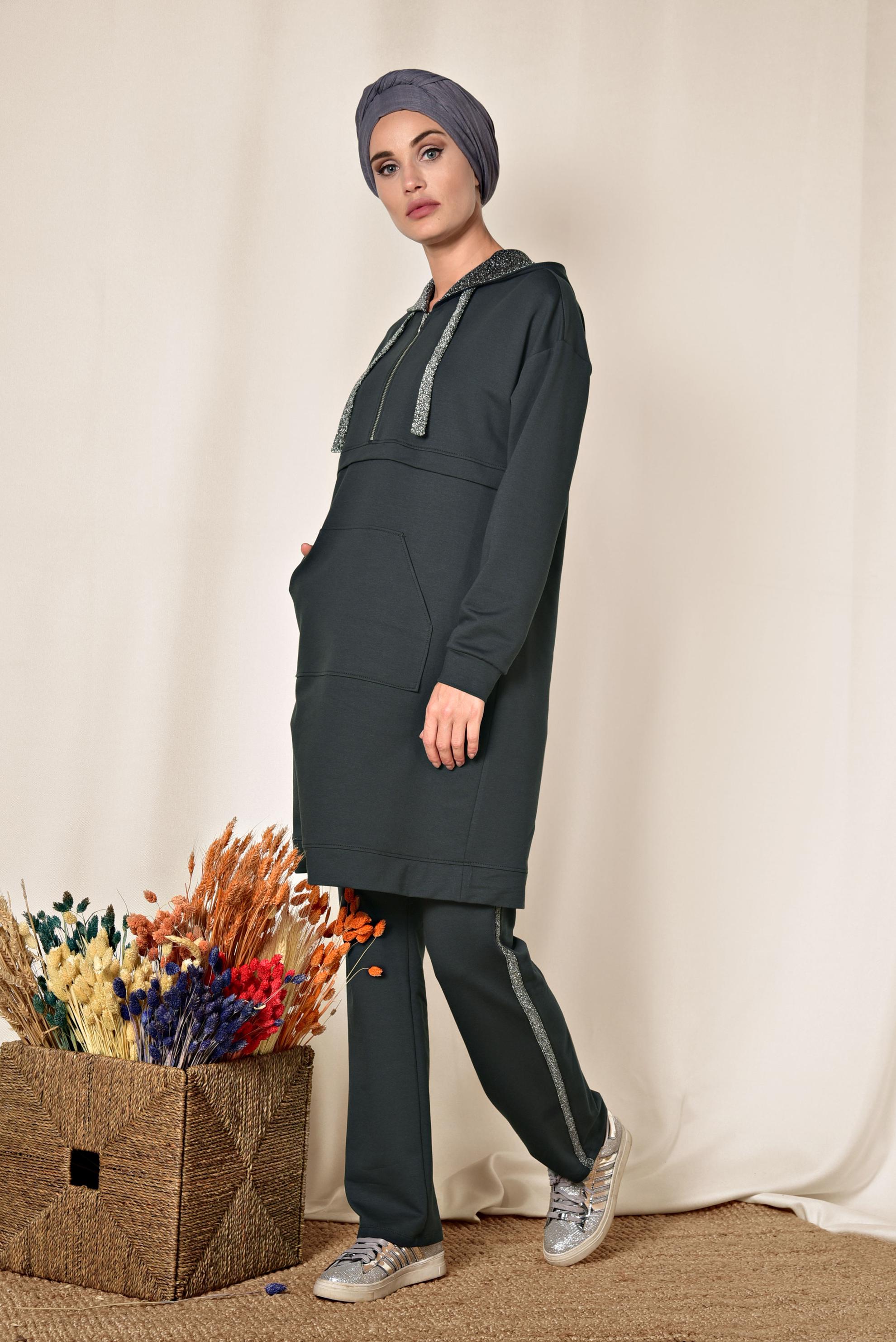 Tesettür giyim LACİVERT CEP DETAYLI PENYE EŞOFMAN TAKIM 4069 