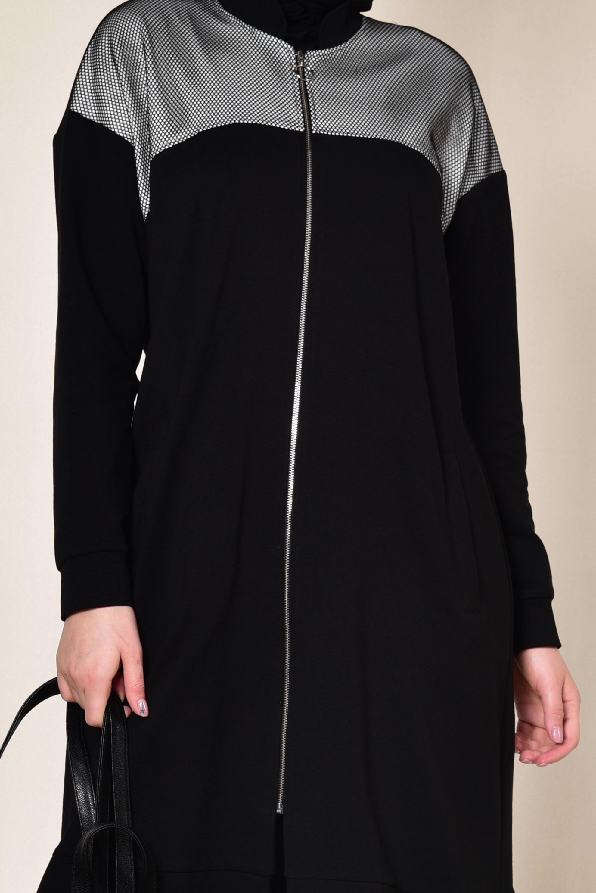 Hijab clothing BLACK Mandarin Collar Cotton Tracksuit 4073 