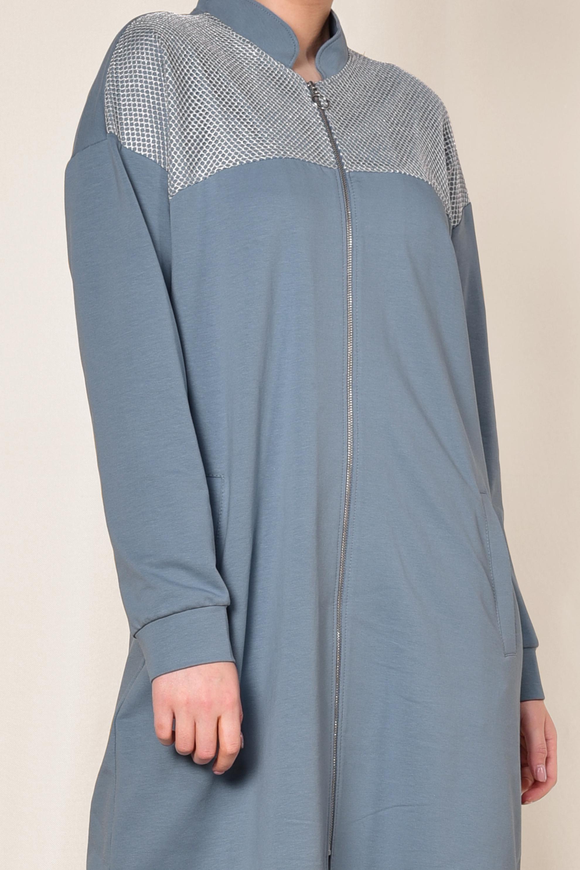 Hijab clothing BLUE Mandarin Collar Cotton Tracksuit 4073 