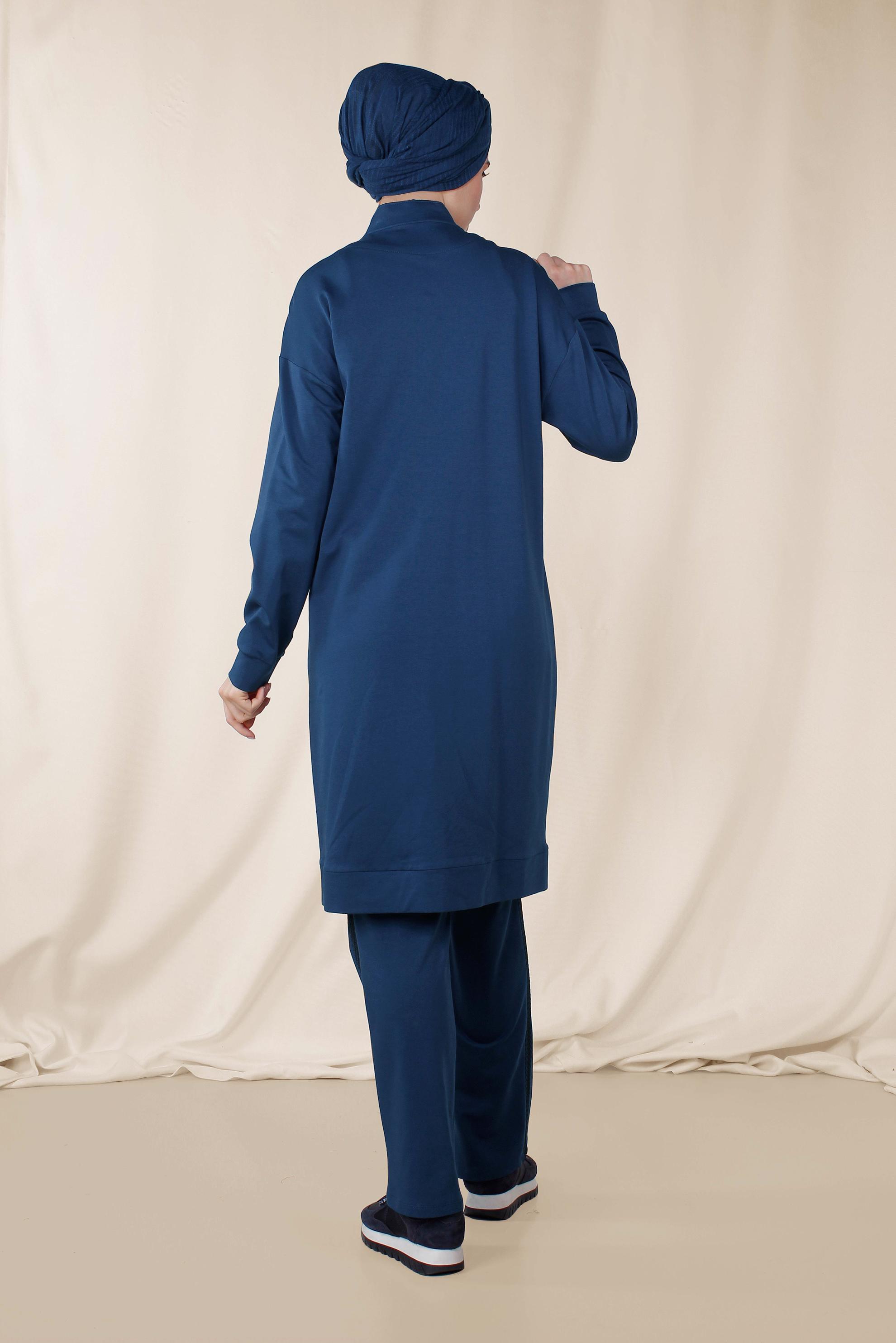 Hijab clothing NAVY BLUE Mandarin Collar Cotton Tracksuit 4073 