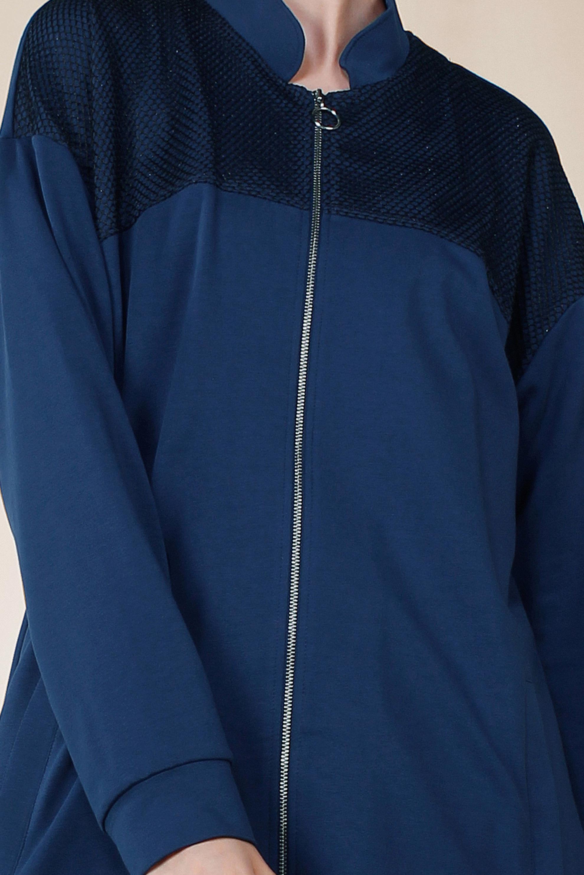 Hijab clothing NAVY BLUE Mandarin Collar Cotton Tracksuit 4073 