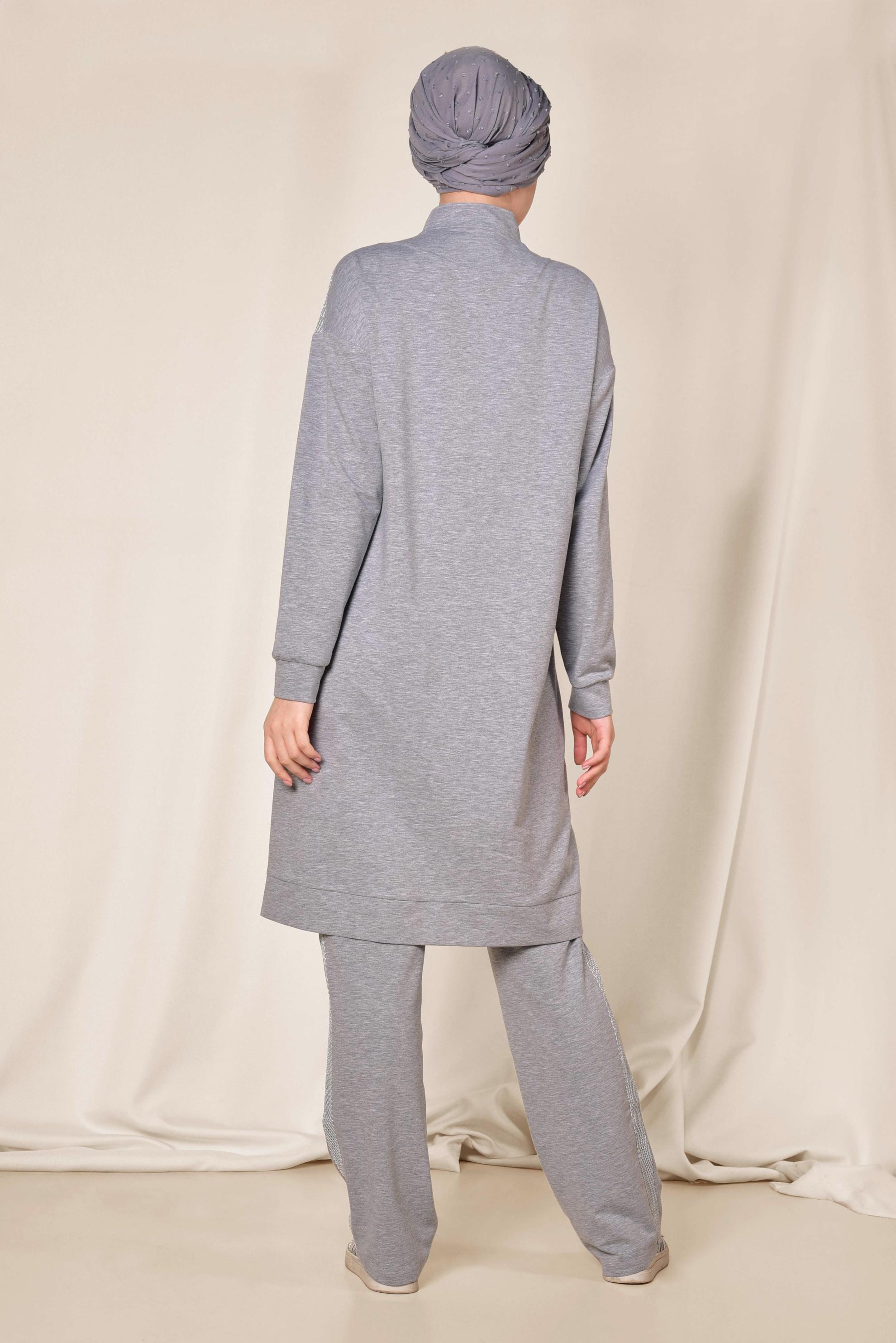 Hijab clothing GREY Mandarin Collar Cotton Tracksuit 4073 