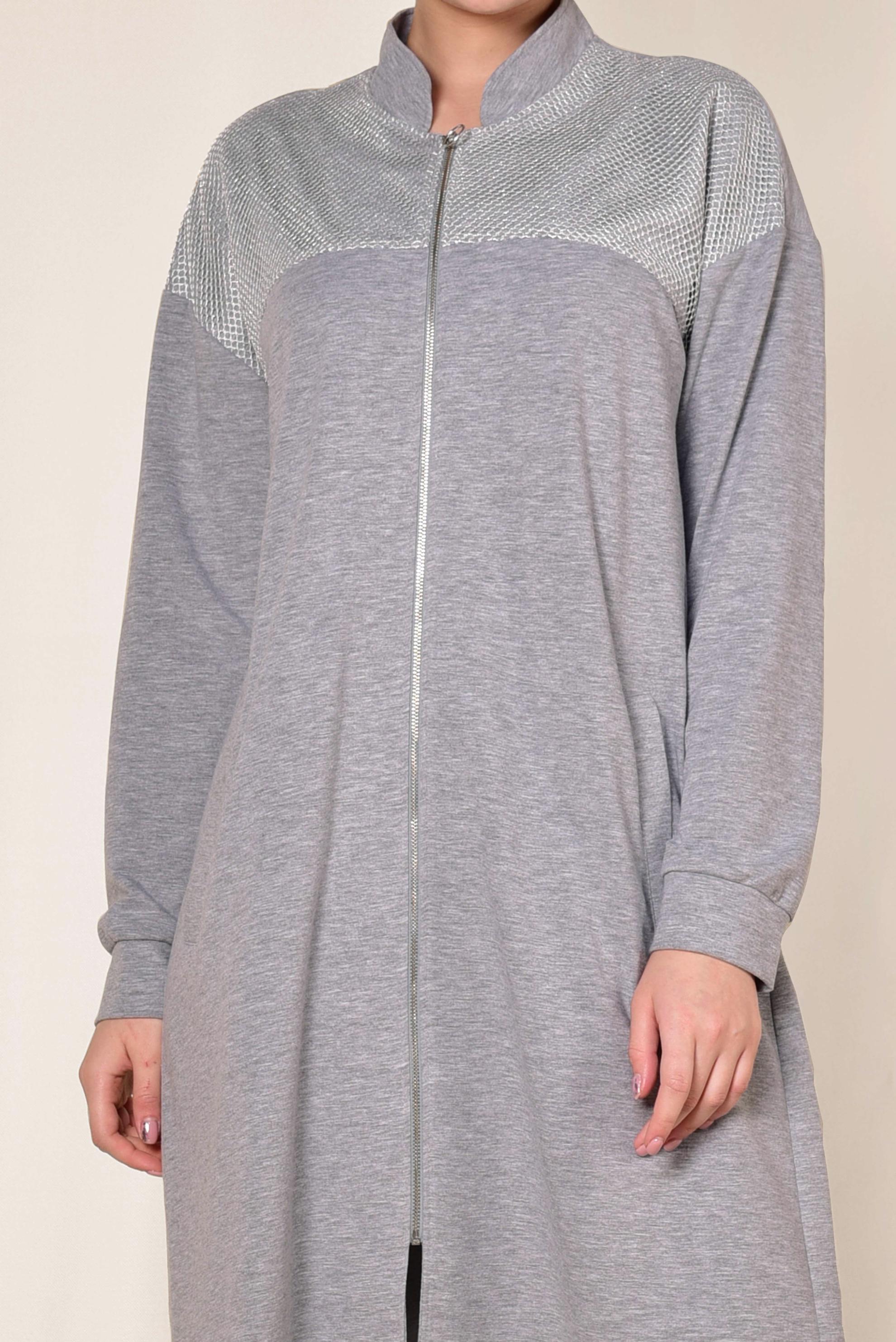 Hijab clothing GREY Mandarin Collar Cotton Tracksuit 4073 