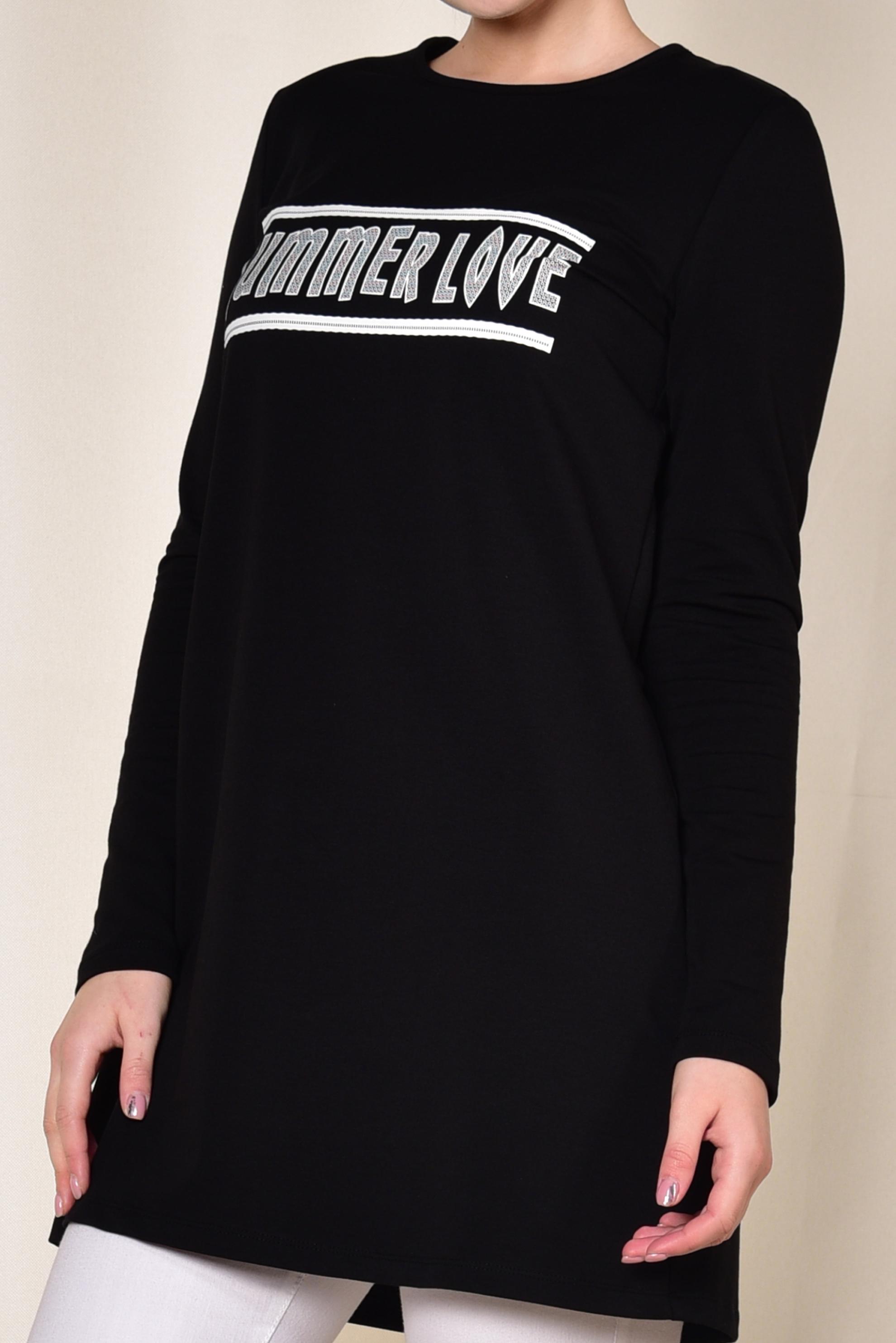 Tesettür giyim SİYAH YAZI BASKILI EŞOFMAN TUNİK 4075 