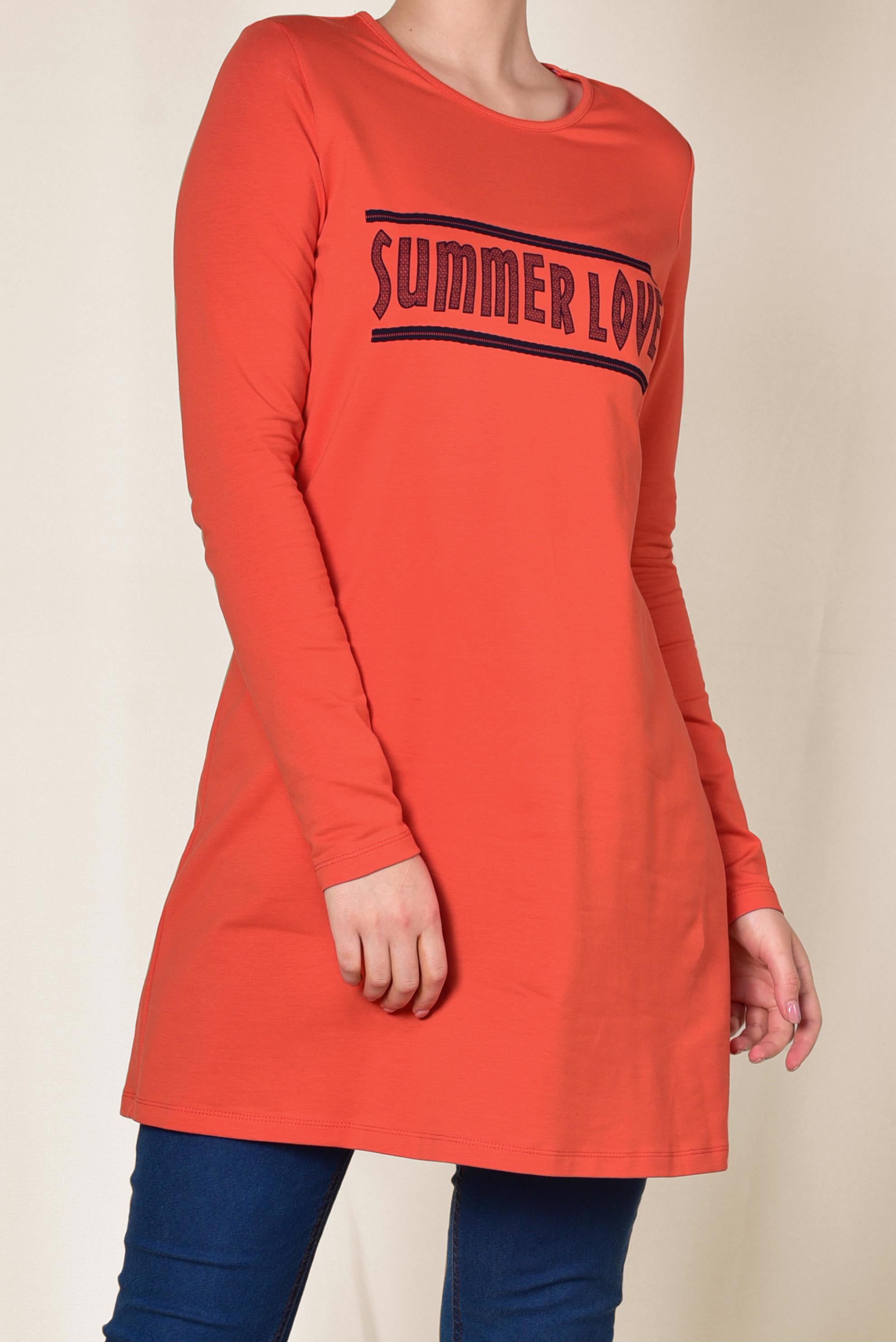 Tesettür giyim TURUNCU YAZI BASKILI EŞOFMAN TUNİK 4075 