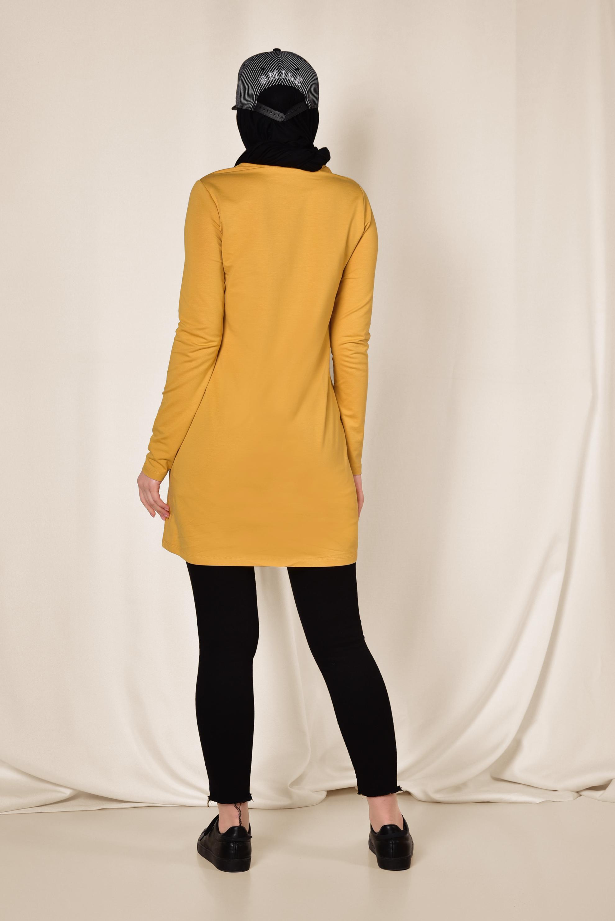 Tesettür giyim SARI YAZI BASKILI EŞOFMAN TUNİK 4075 