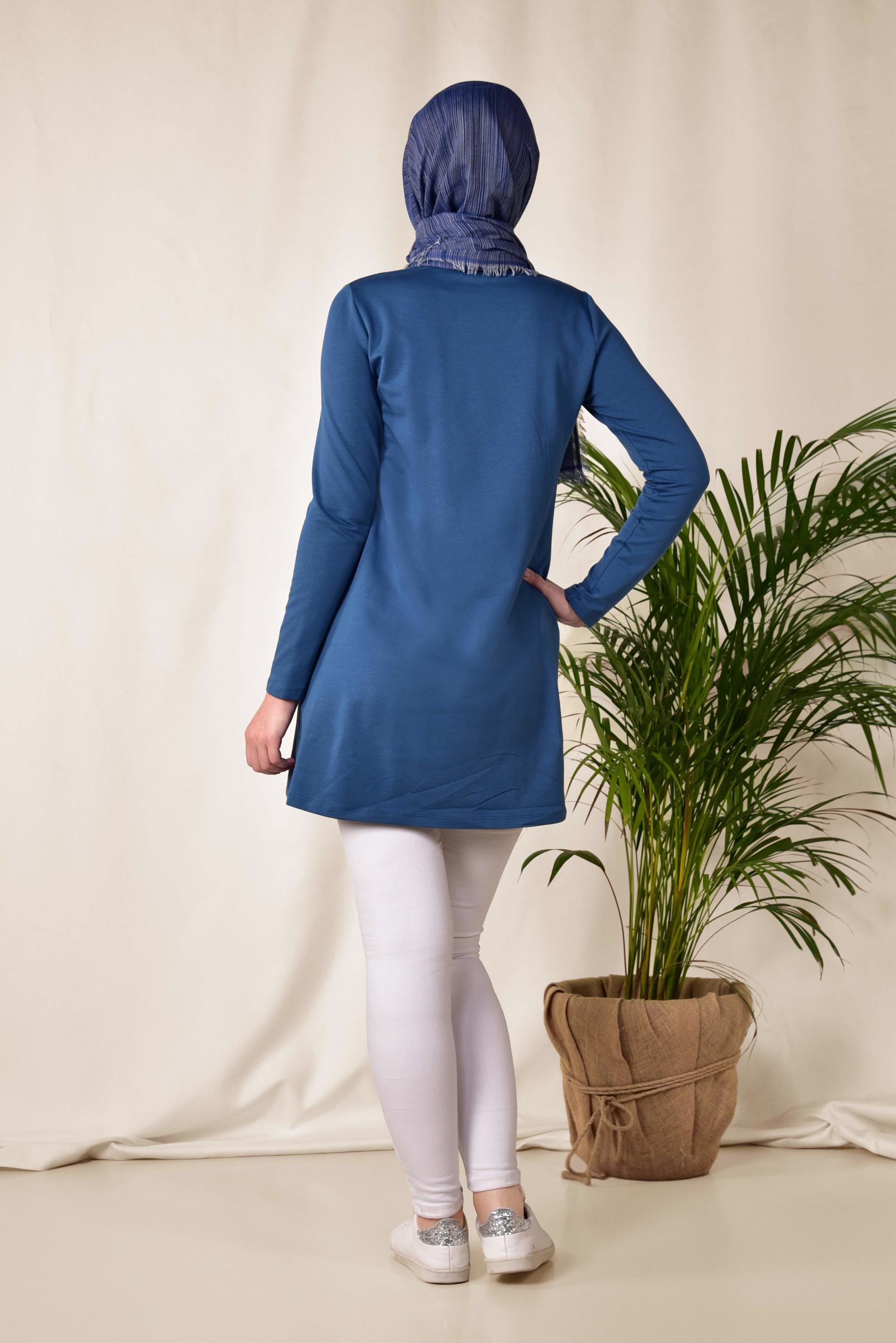 Tesettür giyim LACİVERT YAZI BASKILI EŞOFMAN TUNİK 4075 