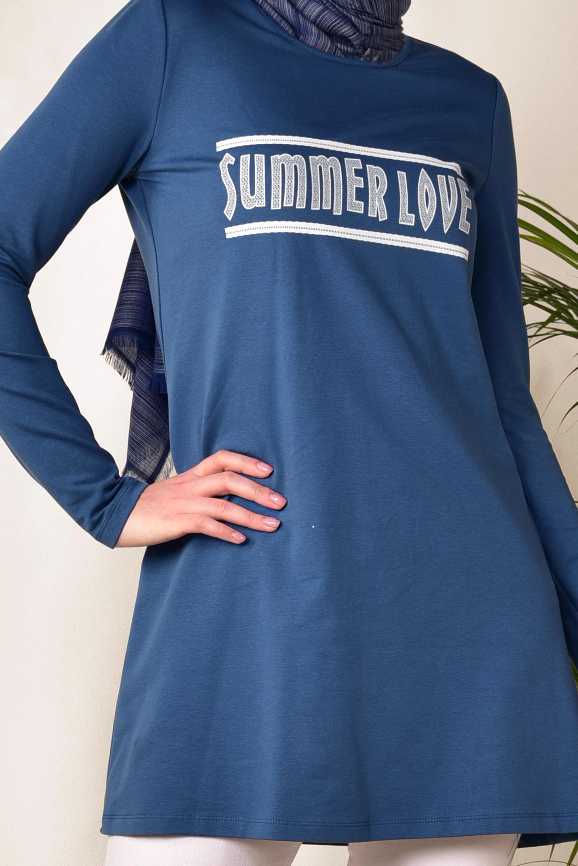 Tesettür giyim LACİVERT YAZI BASKILI EŞOFMAN TUNİK 4075 