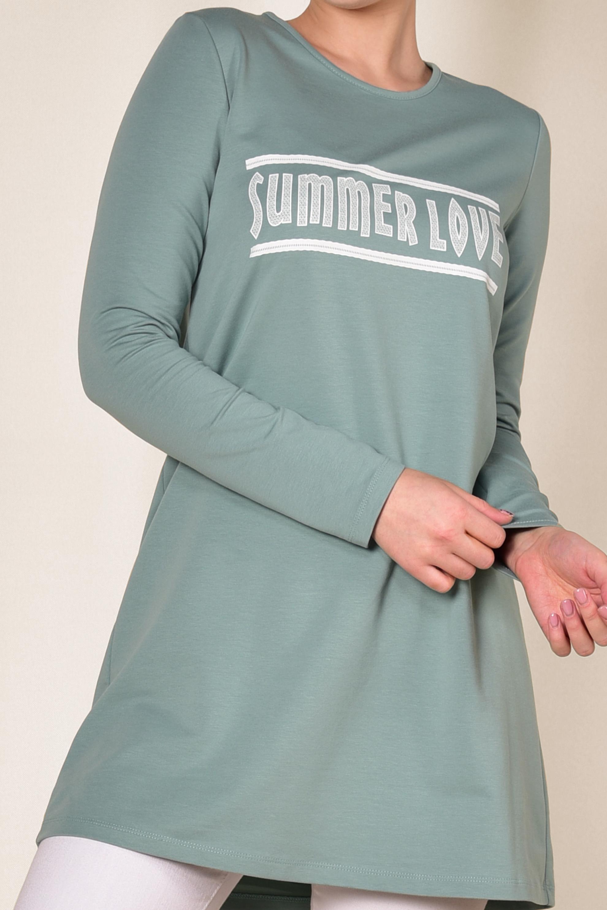 Tesettür giyim YEŞİL YAZI BASKILI EŞOFMAN TUNİK 4075 