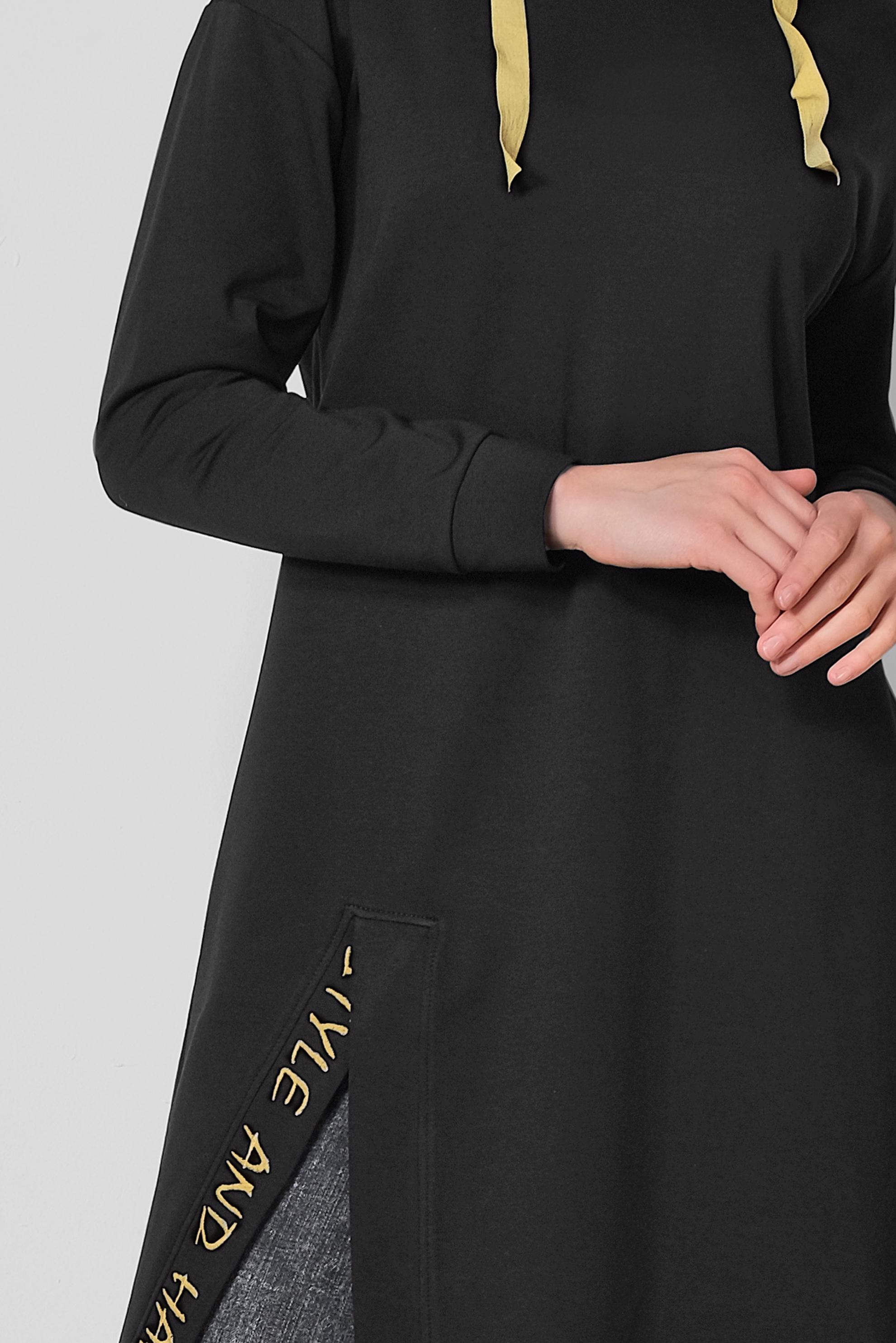 Tesettür giyim SİYAH PAMUKLU KAPÜŞONLU EŞOFMAN TUNİK 4141