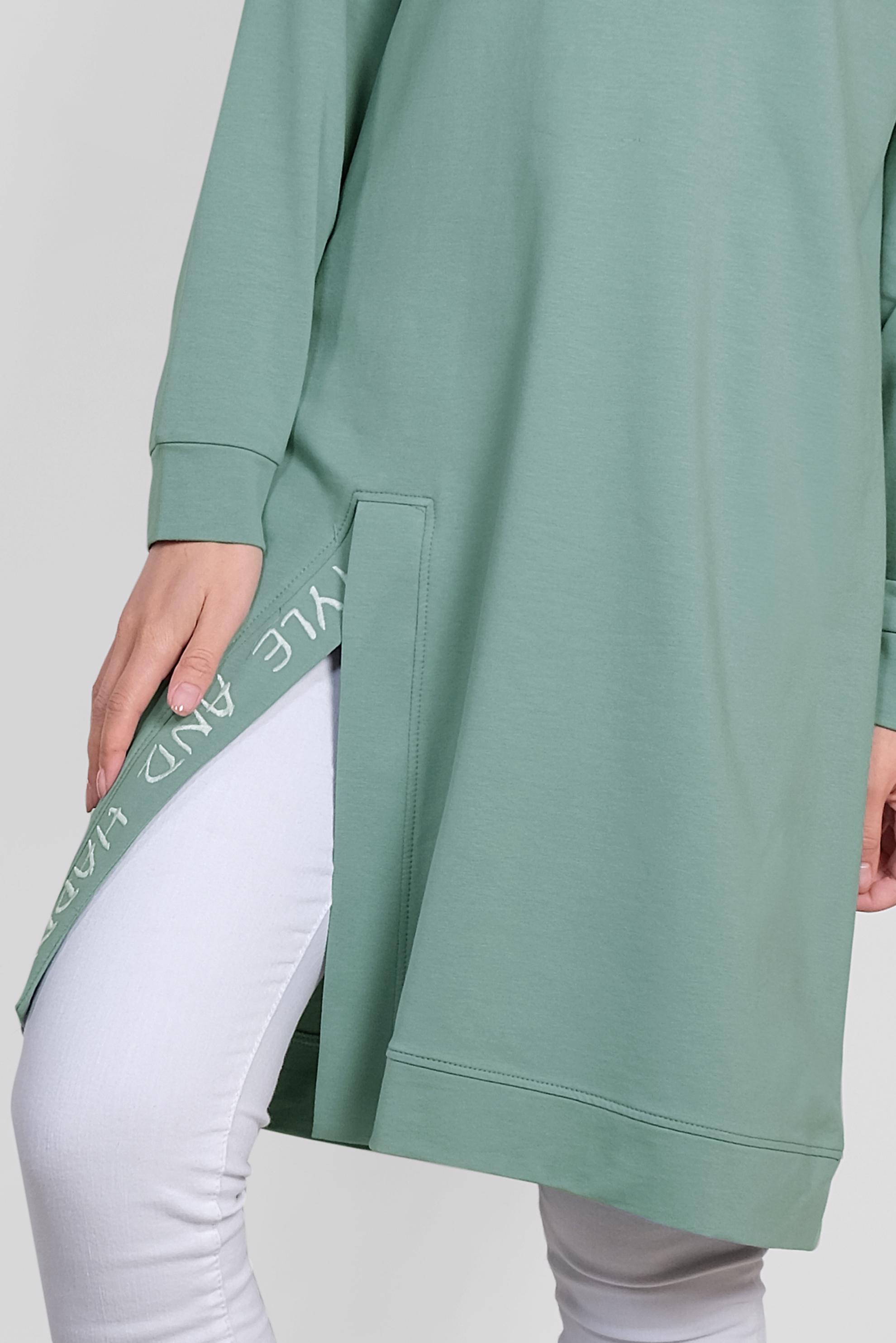 Tesettür giyim YEŞİL PAMUKLU KAPÜŞONLU EŞOFMAN TUNİK 4141