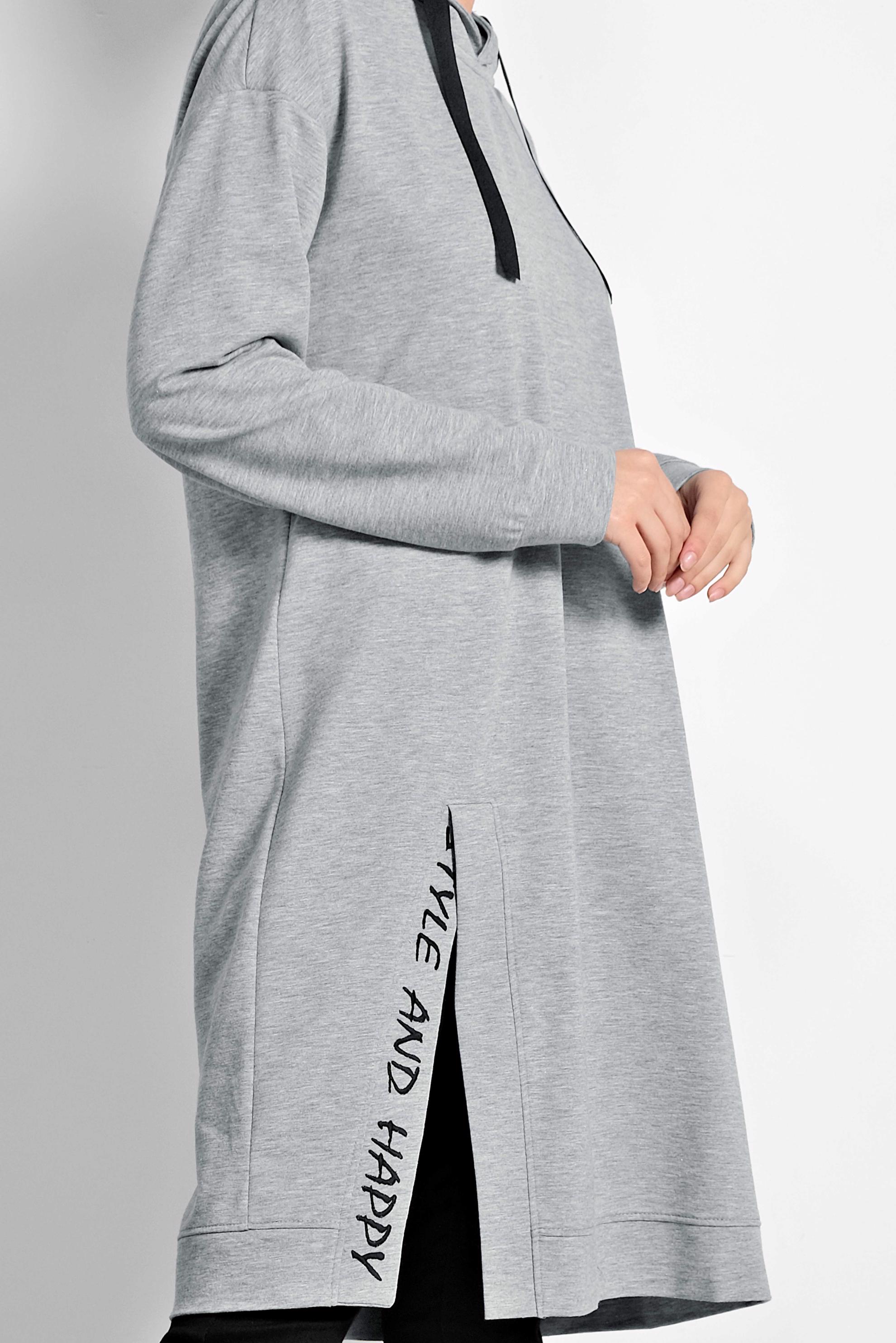 Tesettür giyim GRİ PAMUKLU KAPÜŞONLU EŞOFMAN TUNİK 4141