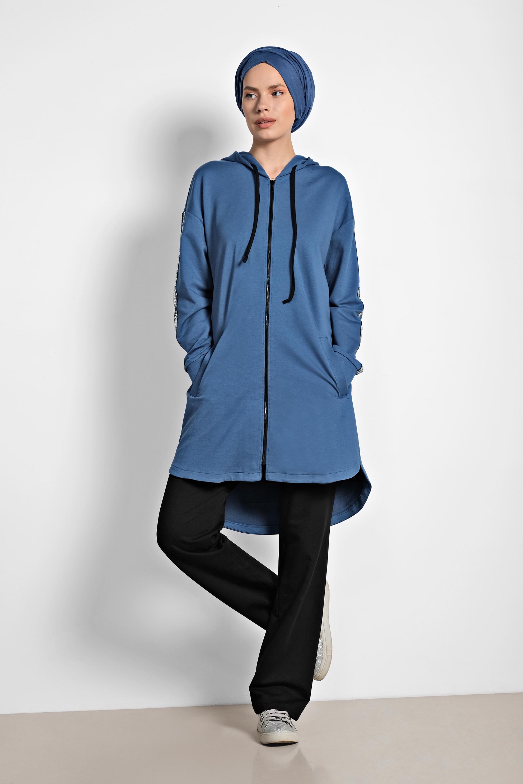 Hijab clothing NAVY BLUE Sequin Tracksuit Tunic 4199 