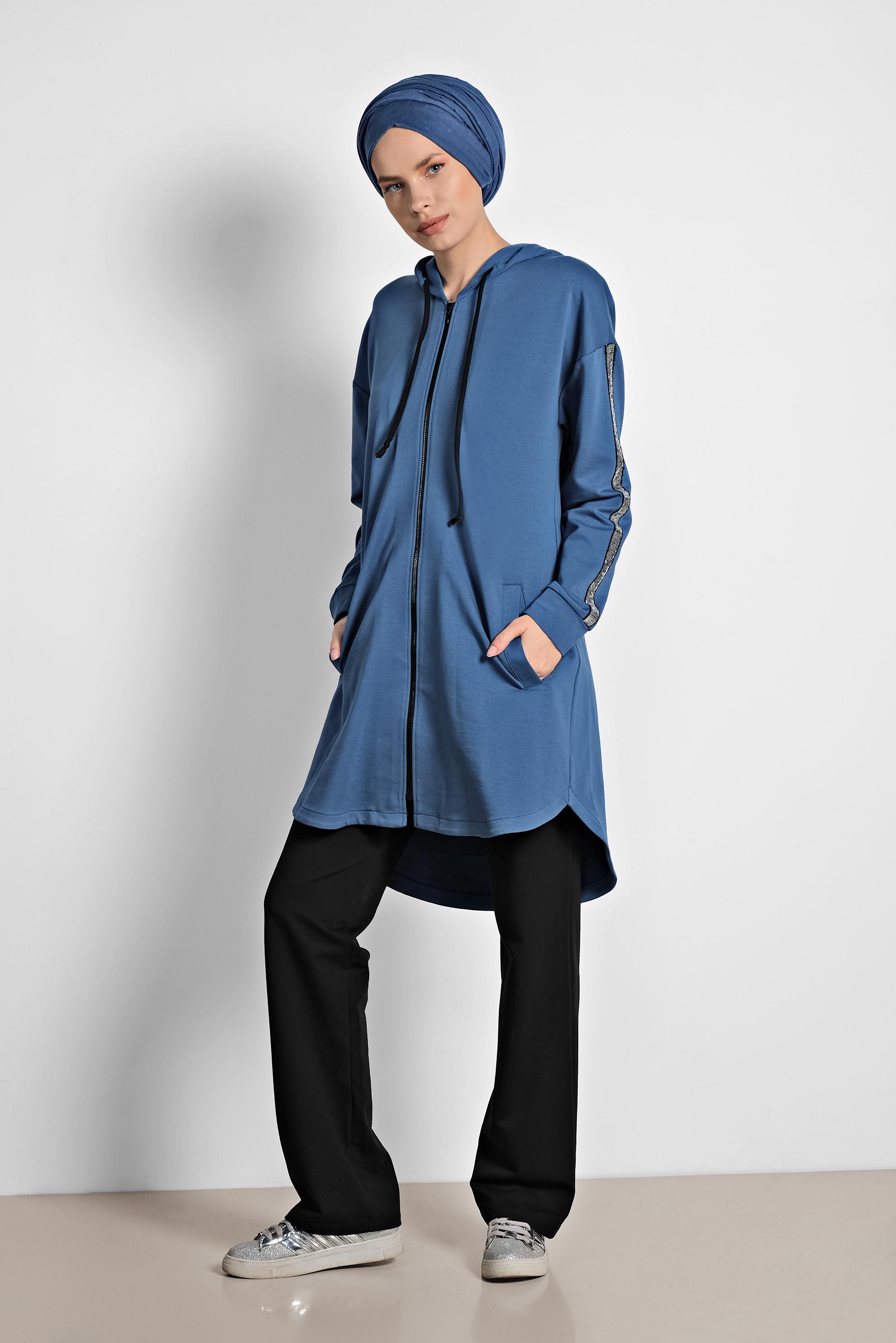 Hijab clothing NAVY BLUE Sequin Tracksuit Tunic 4199 