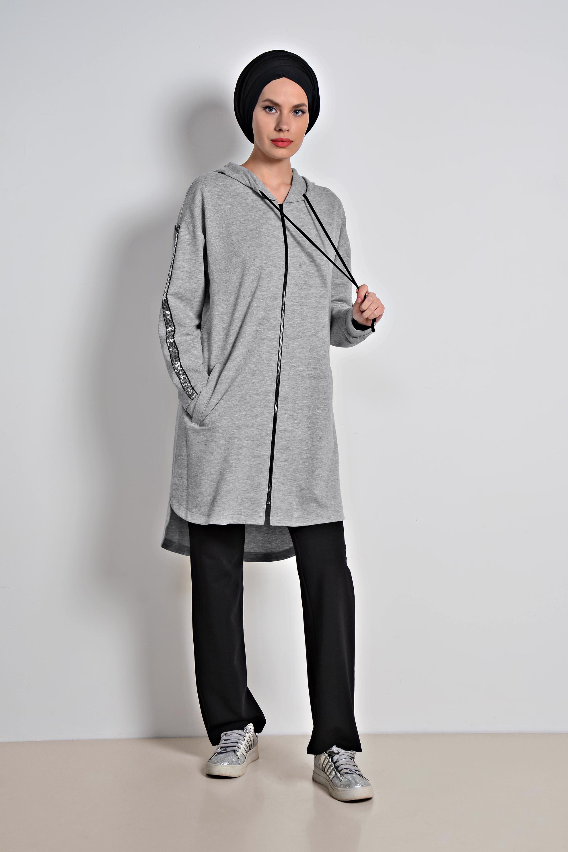 Hijab clothing GREY Sequin Tracksuit Tunic 4199 