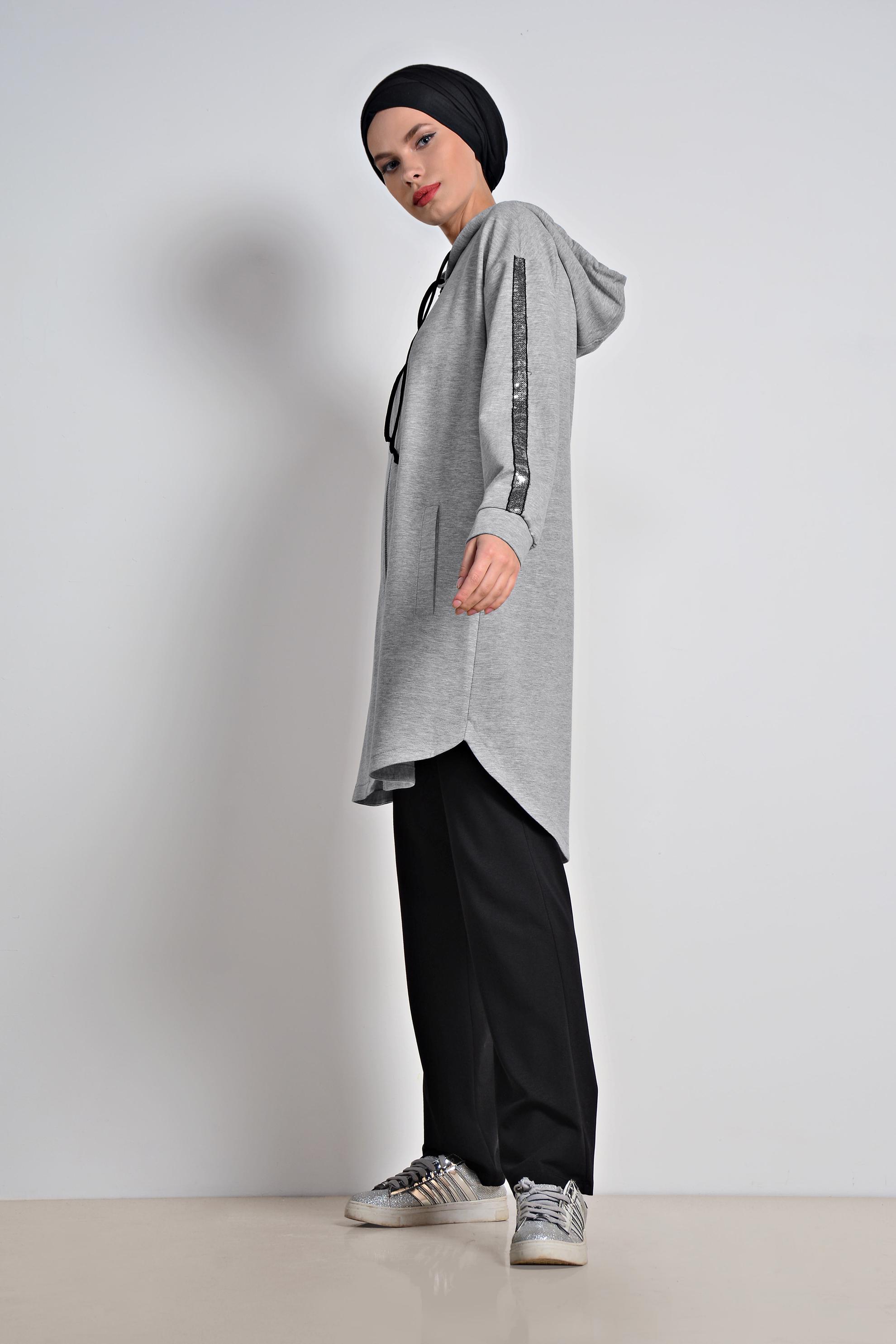 Hijab clothing GREY Sequin Tracksuit Tunic 4199 
