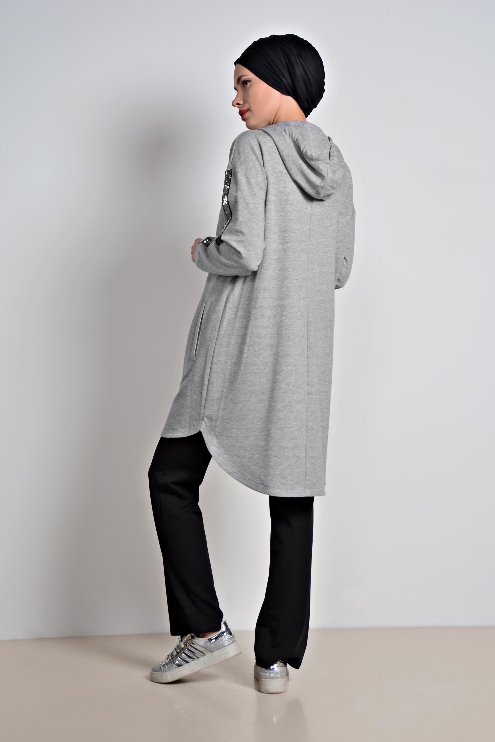 Hijab clothing GREY Sequin Tracksuit Tunic 4199 