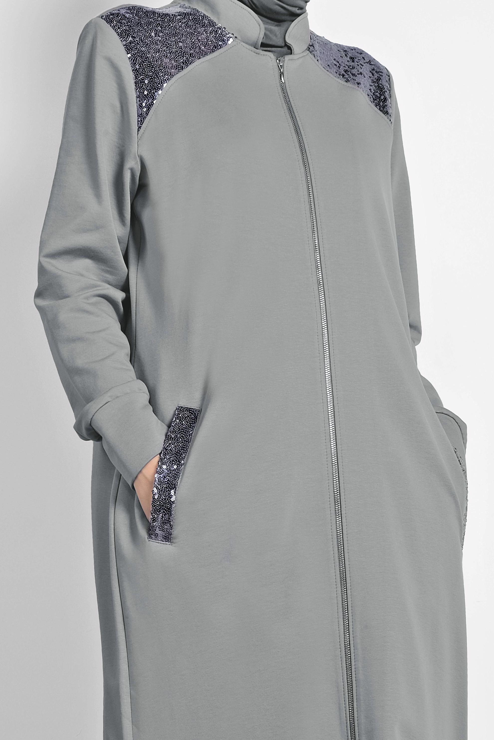 Tesettür giyim GRİ PUL PAYET DETAYLI PAMUKLU EŞOFMAN TUNİK 4203