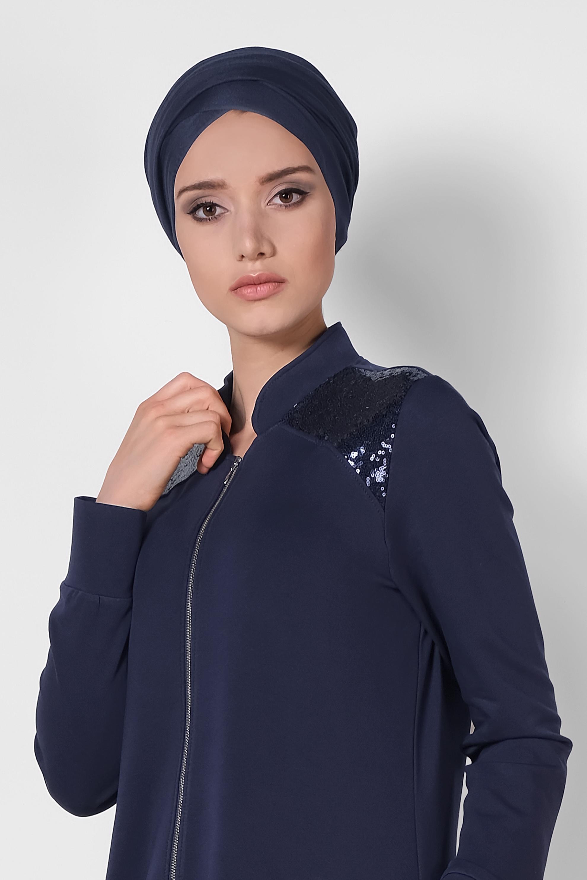 Tesettür giyim LACİVERT PUL PAYET DETAYLI PAMUKLU EŞOFMAN TUNİK 4203